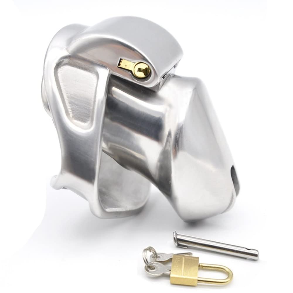 3D Stainless Steel Chastity Cage Lock for Men - Beginner Metal Chastity Device with Anti-Erection Ring (45mm) | Bondage Couple Sex Toy | BDSM Adult Products for Couples Play & Long-Term Wear