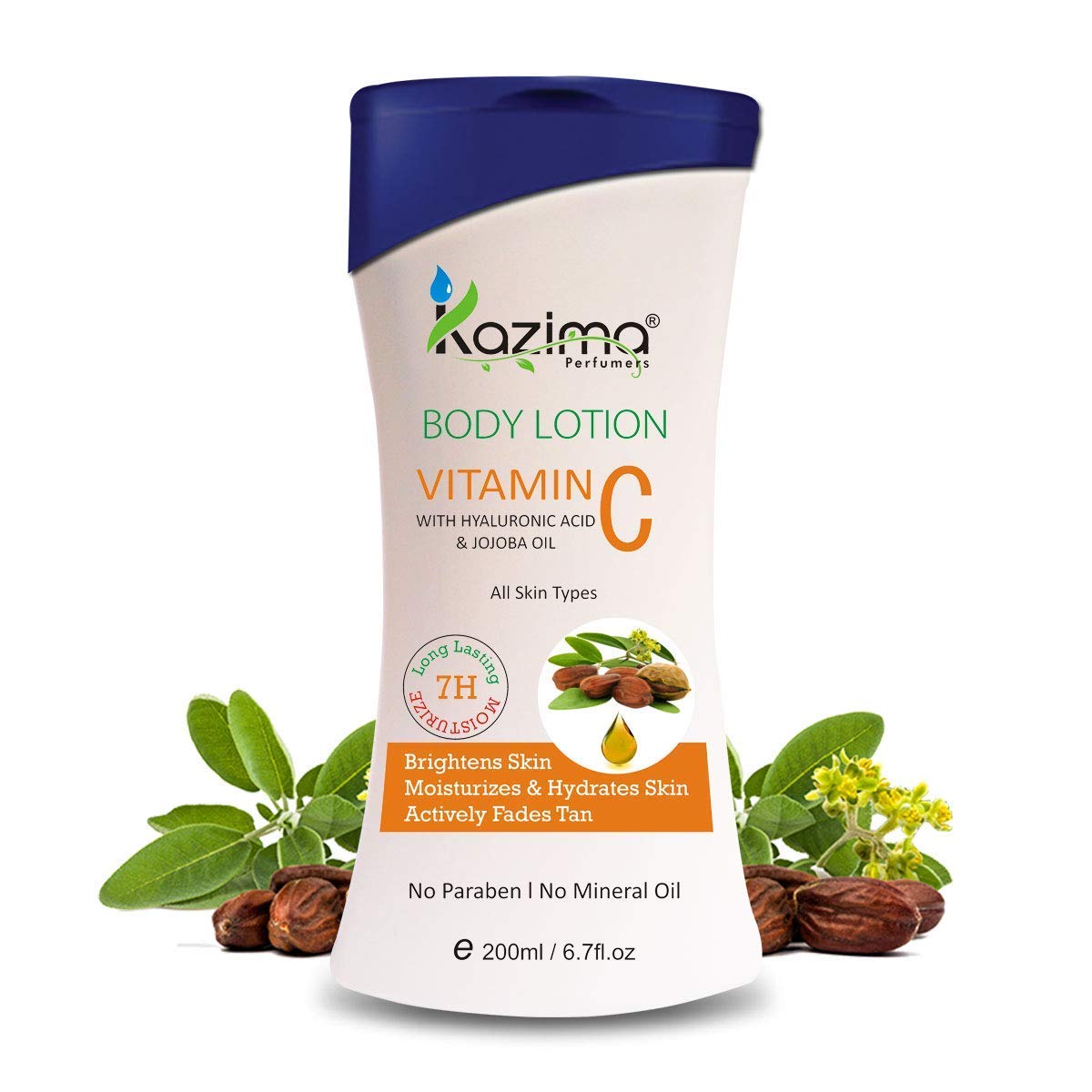KAZIMA Vitamin C Body Lotion (200ml) with Hyaluronic Acid & Jojoba Oil - Skin Moisturizer for Hydration & Brightening | Perfect for Dry Skin Care & Daily Body Moisturizing