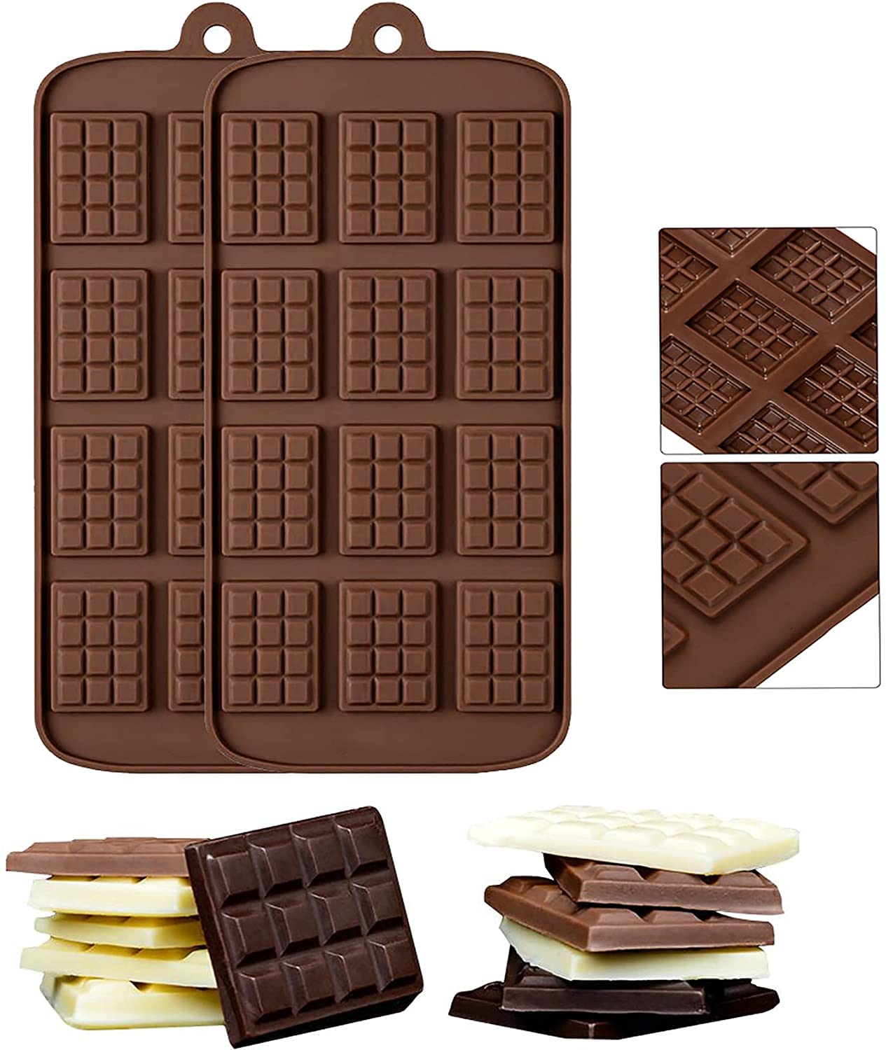 Selecto 2-Piece Non-Stick Silicone Chocolate Molds for Baking - Reusable Mini Energy Bar Candy Molds for DIY Chocolate Making, Perfect for Home Baking & Holiday Treats