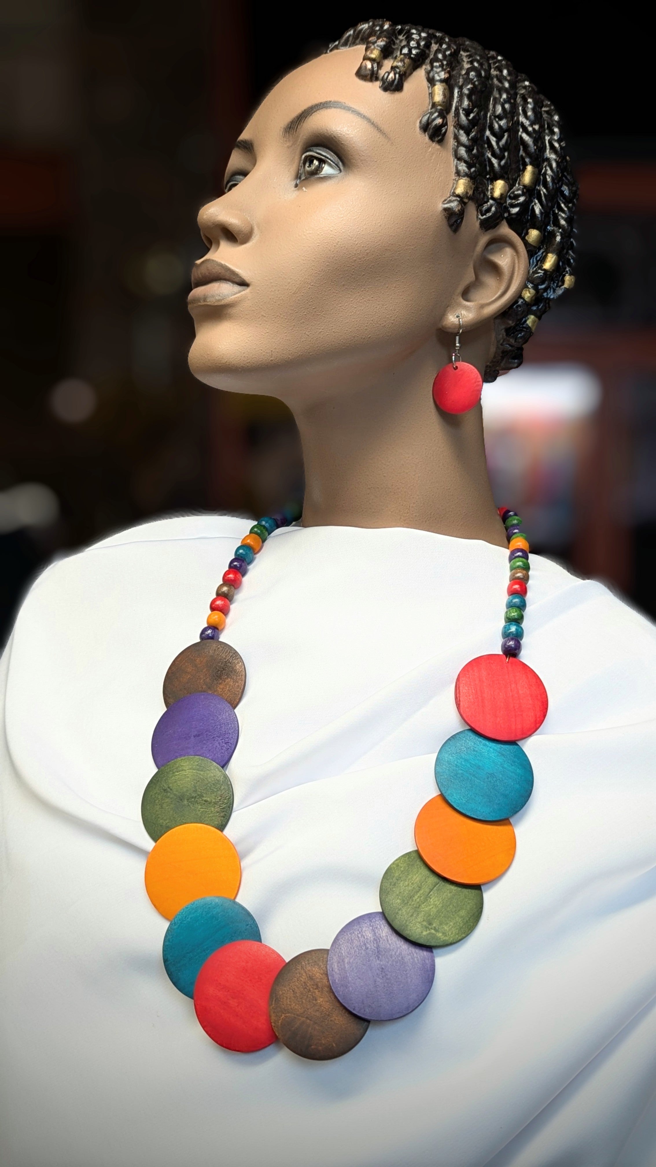 Handmade African Wooden Necklace and Earrings Set - Multicolor Tribal Jewelry for Women | Perfect for Cultural Events, Festivals, and Boho Fashion