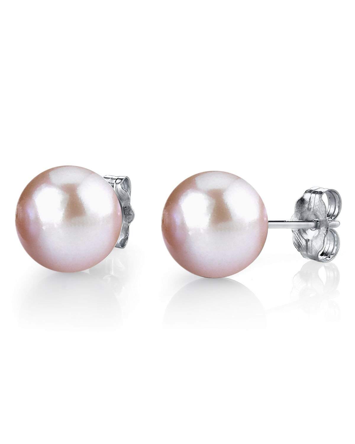 14K Gold 7-8mm Round Pink Freshwater Pearl Stud Earrings for Women | Elegant Pearl Jewelry Gifts for Christmas, Anniversary & Special Occasions | Perfect for Weddings, Parties & Everyday Wear