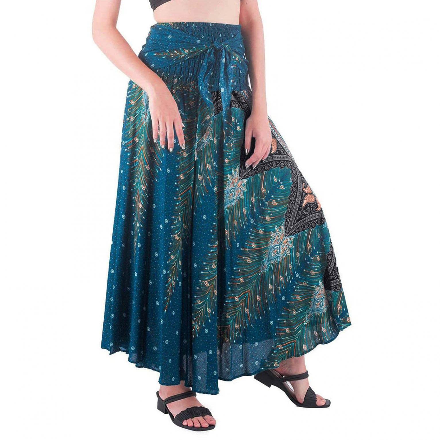 Vintage Printed High Waist Wrap Skirt for Women - Flowy Hippie Swing Long Skirt with Breast Dress Design | Perfect for Beach Vacation, Summer Outfits & Boho Fashion
