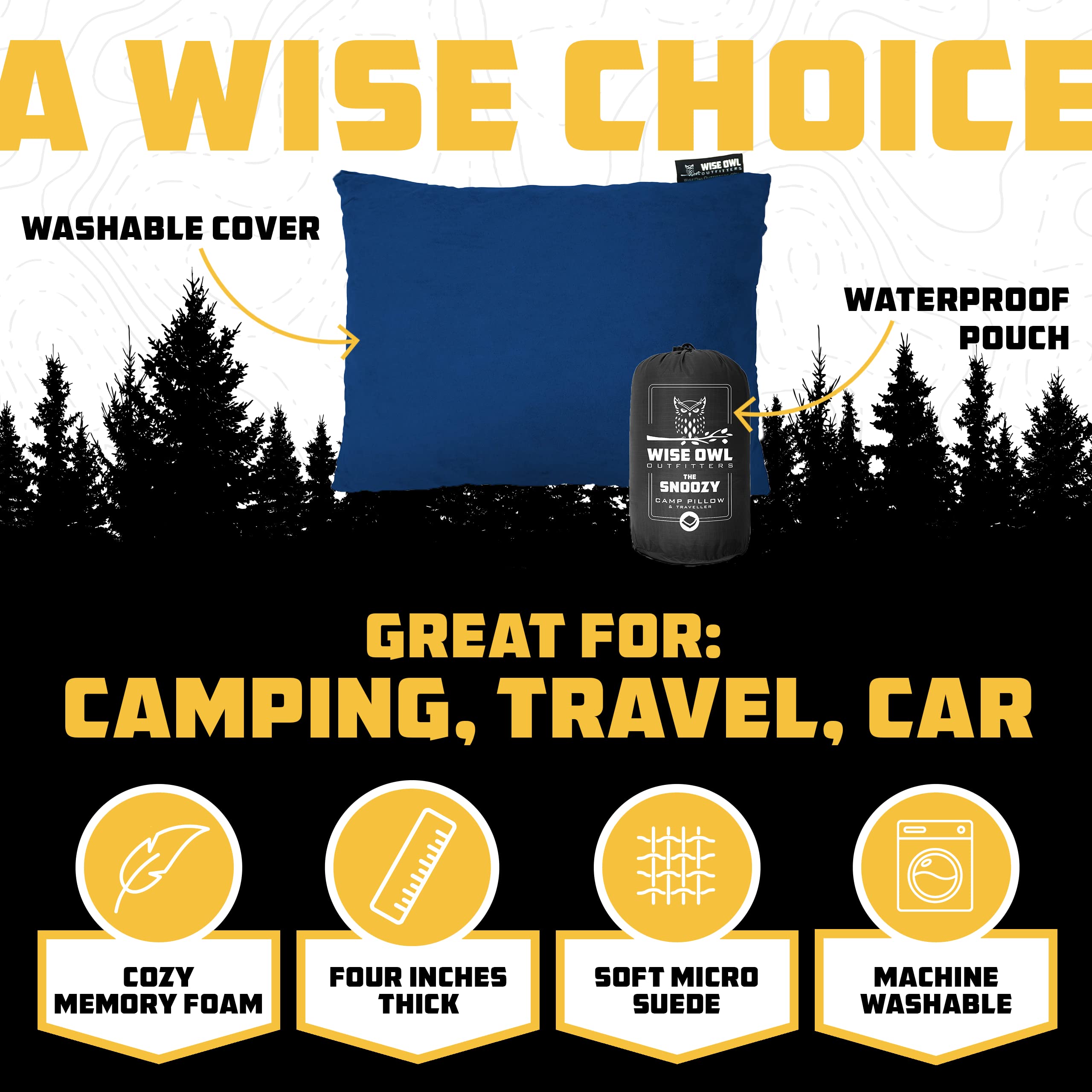 Wise Owl Outfitters Camping Pillow - Portable Memory Foam Travel Pillow for Airplanes, Hiking & Outdoor Adventures - Washable Small/Medium Size - Perfect for Camping, Backpacking & Long Flights