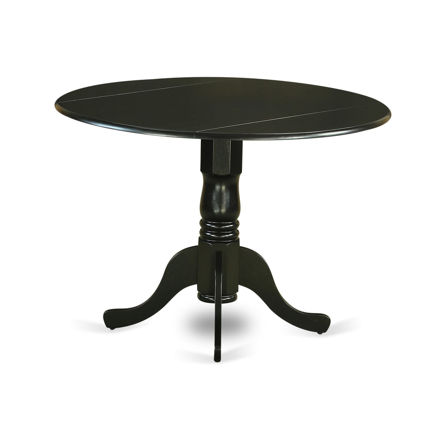East West Furniture 5-Piece Modern Dining Set - Round Wooden Table with Drop Leaf & 4 Faux Leather Chairs, 42x42 Inch, Black - Perfect for Small Kitchen, Breakfast Nook, or Apartment Dining Area