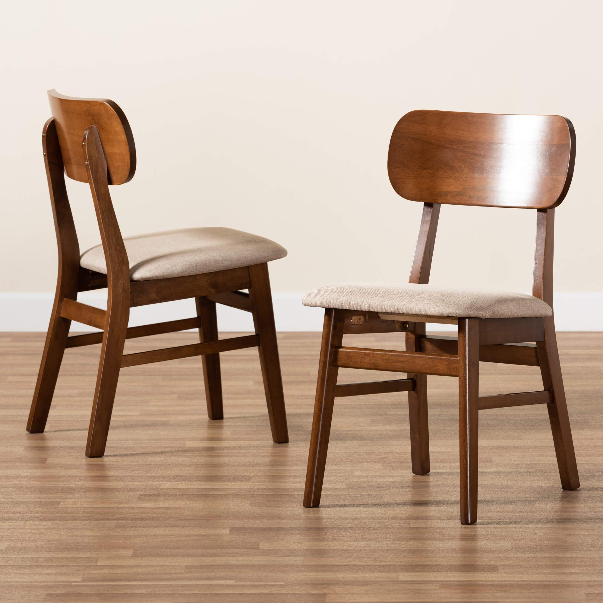 Baxton Studio Euclid 2-Piece Dining Chair Set - Sand Fabric Upholstered Seats with Walnut Brown Wood Frame - Modern Kitchen & Dining Room Furniture for Home Decor