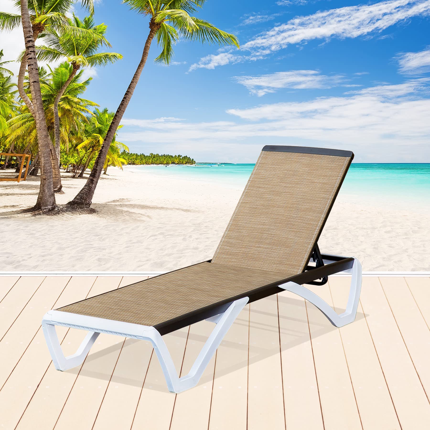 Domi Adjustable Aluminum Pool Lounge Chair - All-Weather Textilene Outdoor Chaise Lounge for Deck, Lawn & Backyard (Brown) | Perfect for Poolside Relaxation, Sunbathing & Patio Lounging