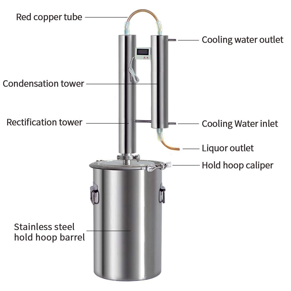 Stainless Steel 60L Alcohol Distiller Kit - Home Brew Still for Whiskey, Vodka & Moonshine | Ethanol Maker & Wine Fermentation Tank | Perfect for DIY Brewing & Craft Distilling