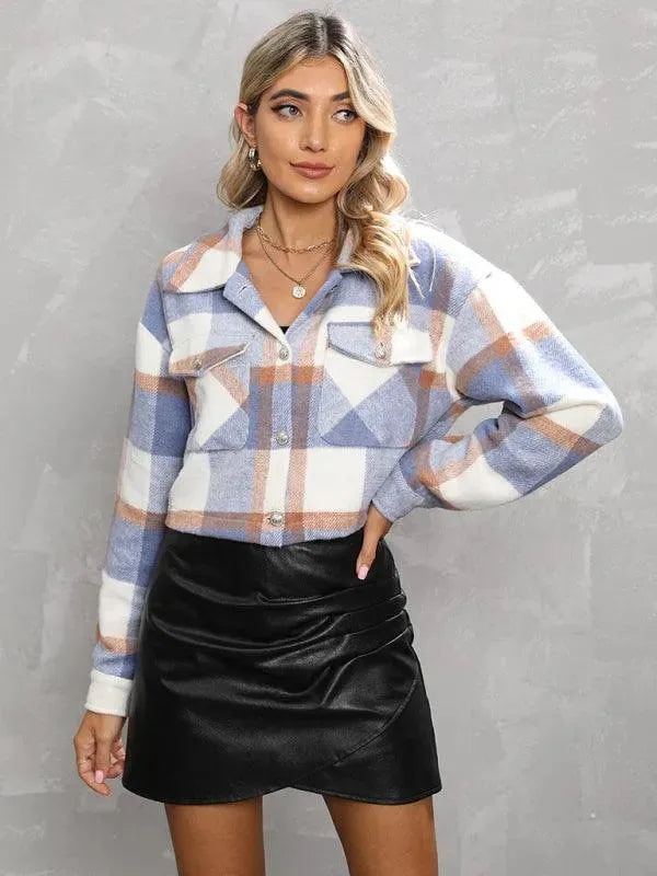 Women's Cropped Wool Blazer Jacket - Elegant Lapel Design for Office, Business & Formal Occasions