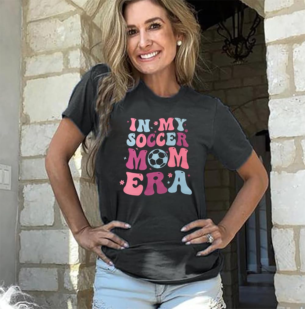 Women's Soccer Mom Era T-Shirt - Comfortable Baseball Softball Football Mama Tee for Casual Wear, Summer & Holiday Outfits - Perfect for Games, Sideline Cheering & Mom Life