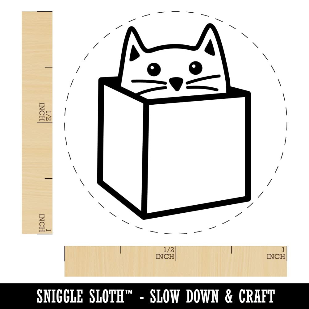 1 Inch Medium Cat in Box Self-Inking Rubber Stamp - Blue Ink Stamper for Crafting, Scrapbooking & Planner Decoration - Perfect for DIY Projects, Journals & Gift Wrapping