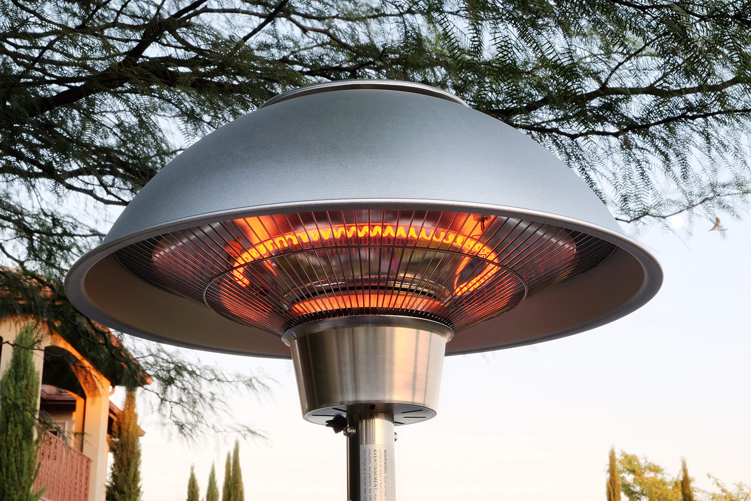 1500W Stainless Steel Electric Patio Heater - Indoor Outdoor Infrared Standing Heater with Table Top | Model PH-90202-SS-AM | Perfect for Backyard, Deck, Restaurant & Patio Warming