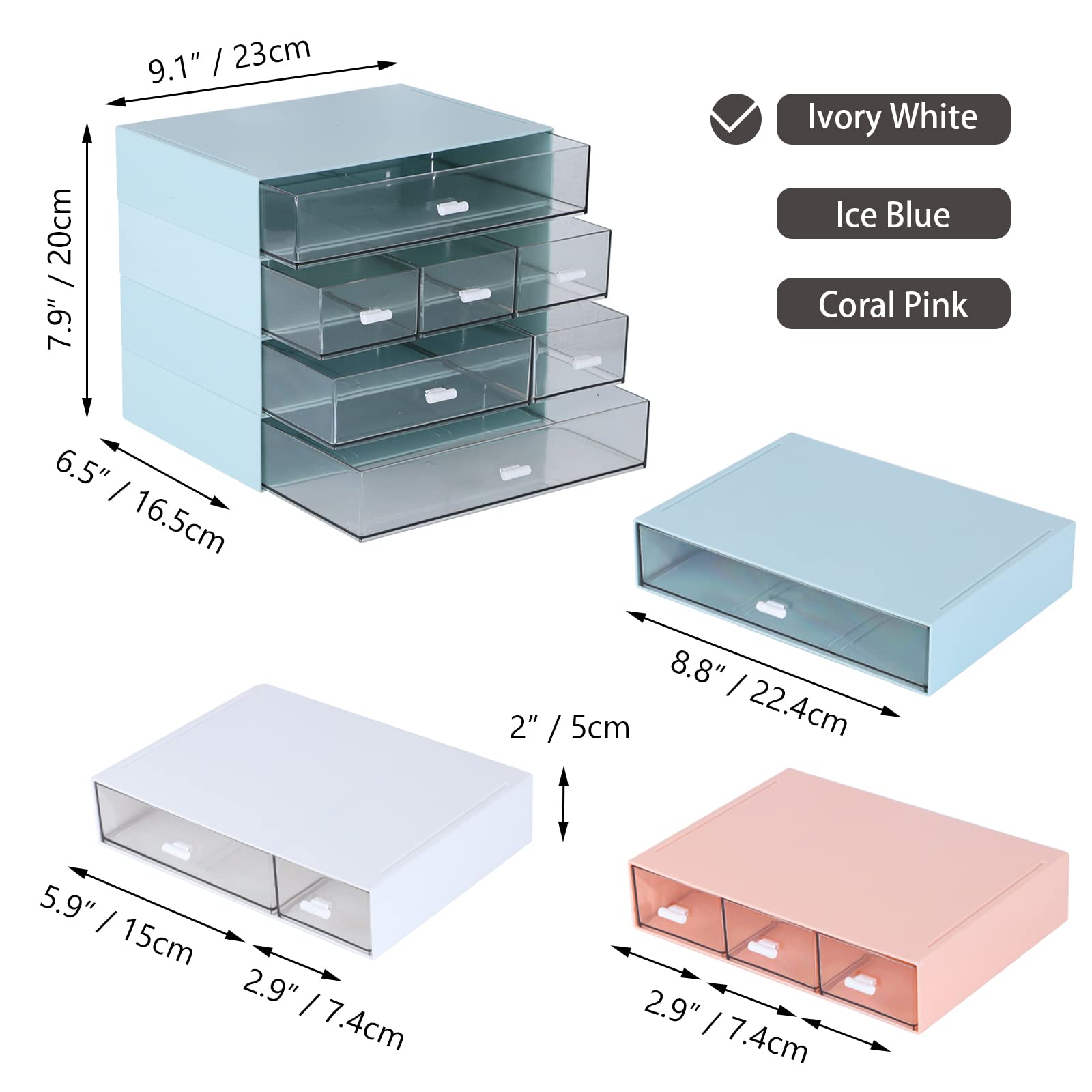 7-Drawer Stackable Plastic Desk Organizer - Office Supplies, Makeup & Skincare Storage, Sanitation Supply Holder - Space-Saving Workspace Solution for Home & Office Organization