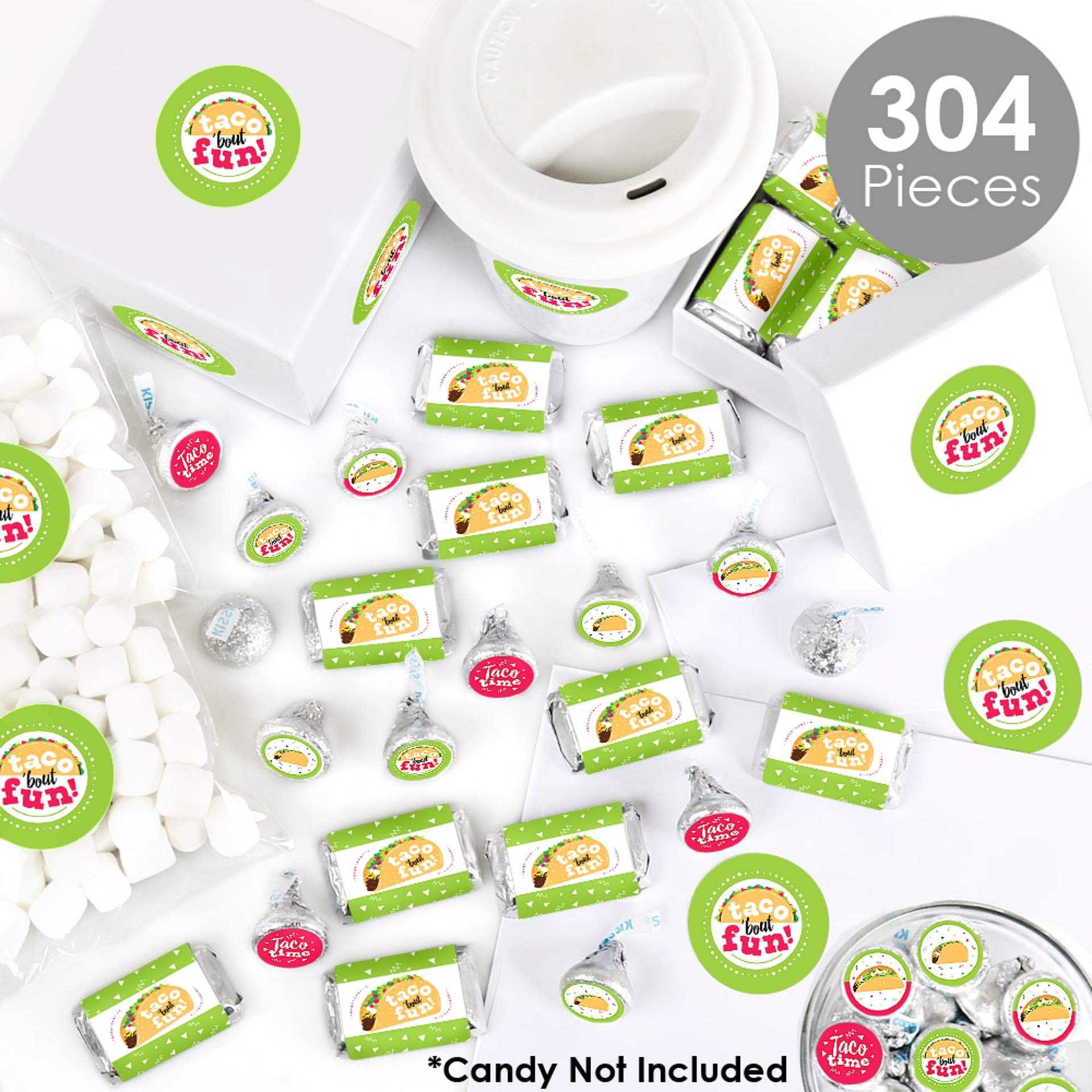 Big Dot of Happiness Taco ‘Bout Fun - 304pcs Mexican Fiesta Candy Favor Sticker Kit with Mini Candy Bar Wrappers & Round Stickers for Party Decorations, Cinco de Mayo Celebrations, and DIY Craft Projects