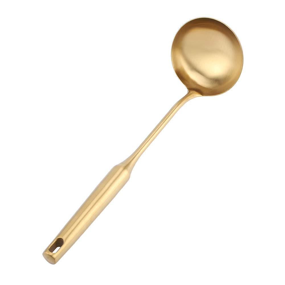 Stainless Steel Soup Ladle - Heat Resistant Kitchen Cooking Spoon with Hollow Handle (Gold) - Perfect for Serving Soups, Stews, and Sauces