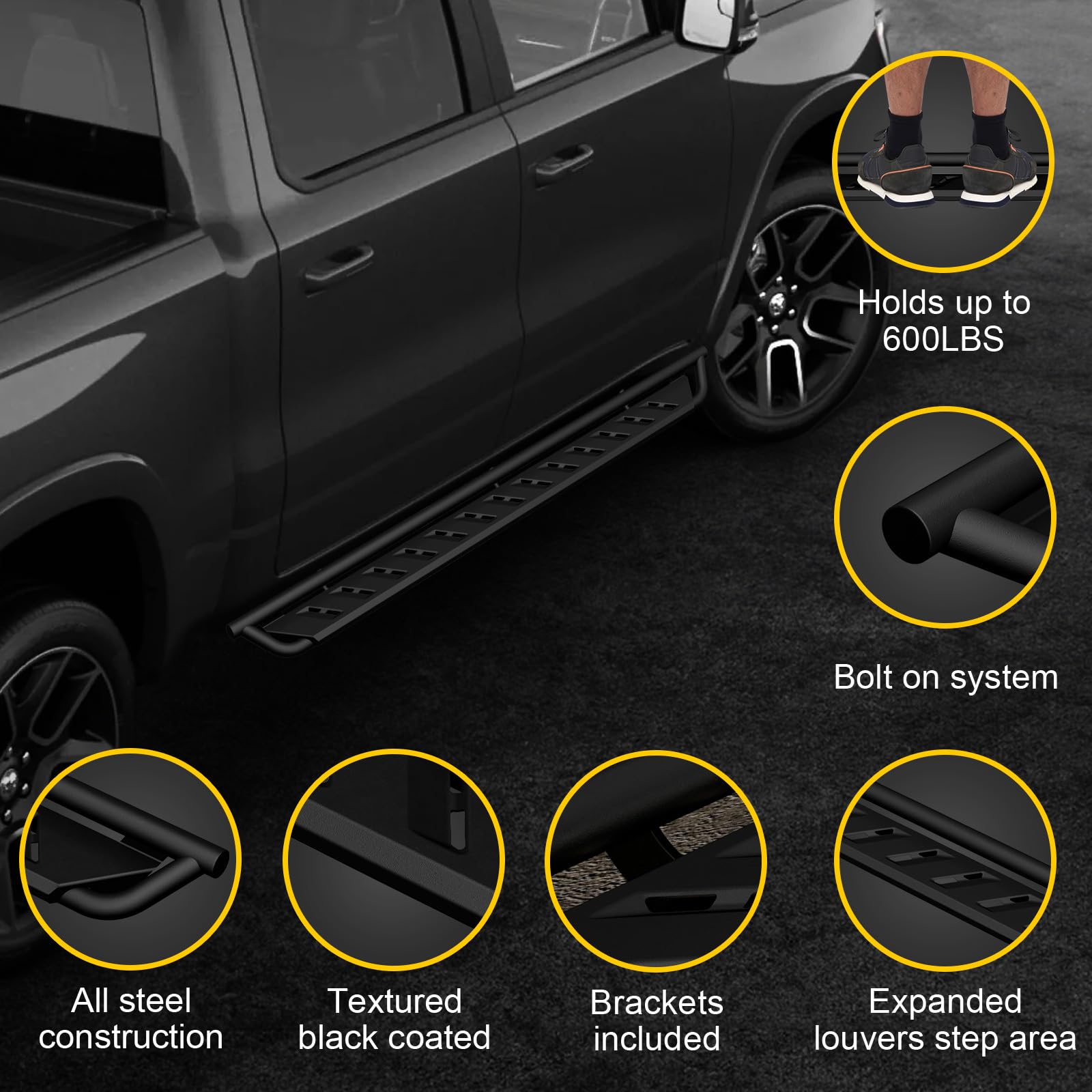 ONINE Clutch Drop Running Board - Custom Fit for 2019-2025 Chevy Silverado/GMC Sierra 1500 & 2020-2025 Silverado/Sierra 2500HD/3500HD Crew Cab - Textured Black Nerf Bar Side Step - Perfect for Off-Roading & Truck Accessorizing