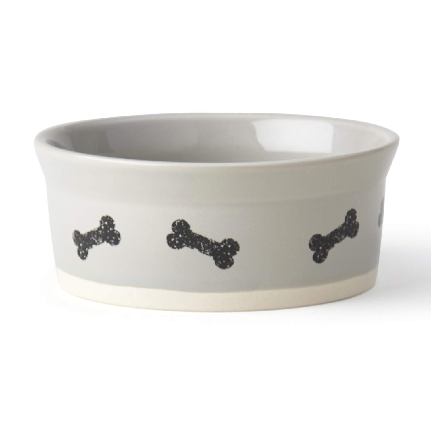 PetRageous 17002 Classy Bones Two-Tone Stoneware Dog Bowl - 1.5-Cup Capacity, 5-Inch Diameter, 2-Inch Tall - Dishwasher Safe for Small Dogs & Cats - Grey - Perfect for Puppies, Kittens & Pet Feeding Stations