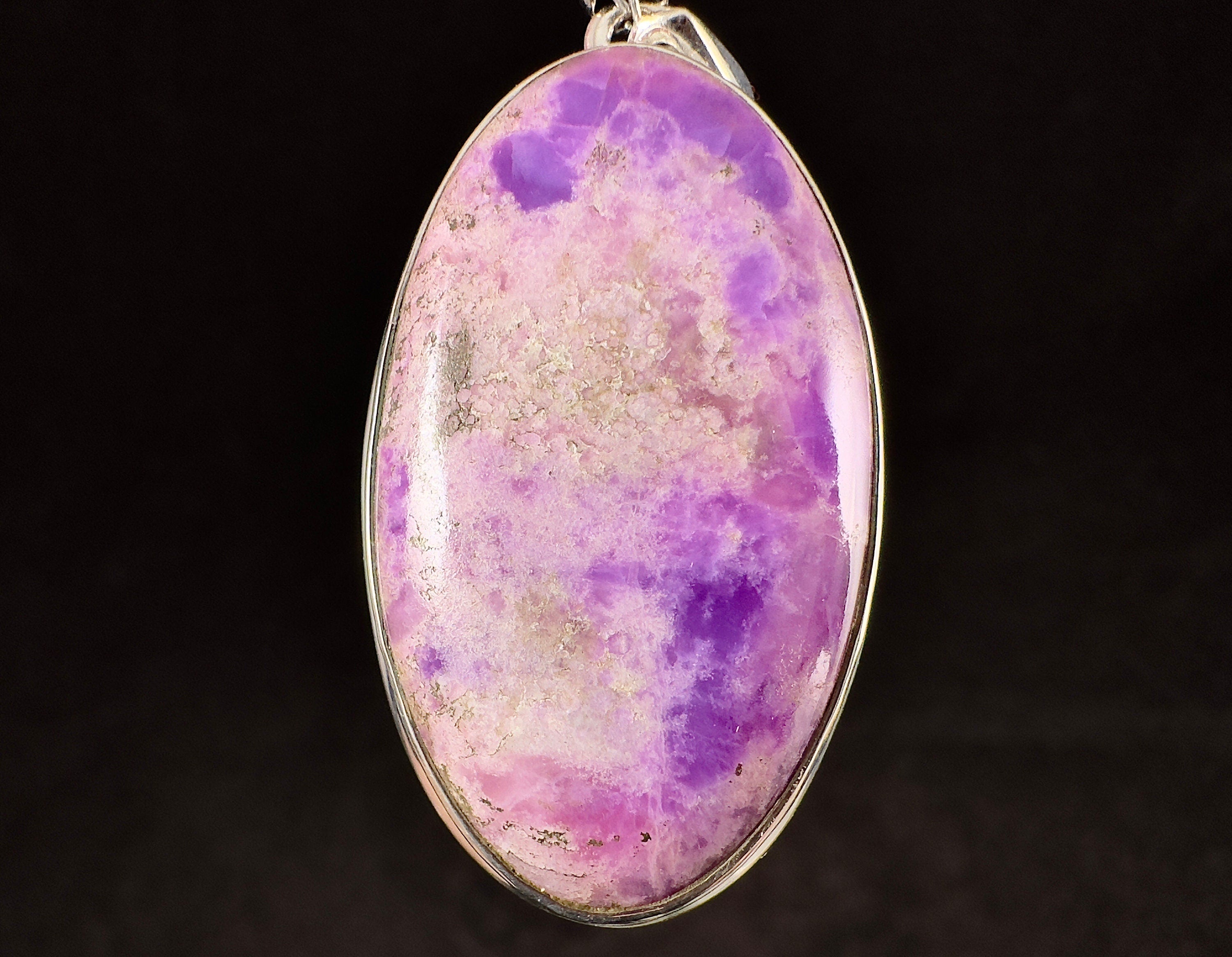 Genuine Sugilite Crystal Pendant Necklace - Sterling Silver Oval Cabochon Healing Stone Jewelry - Spiritual Healing, Meditation & Energy Balancing - Perfect for Gifts & Daily Wear