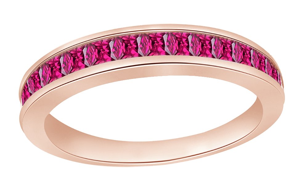 14K Gold Over Sterling Silver Simulated Pink Sapphire Anniversary Band Ring for Women - Elegant Gift for Valentine's Day, Wedding, Engagement & Special Occasions