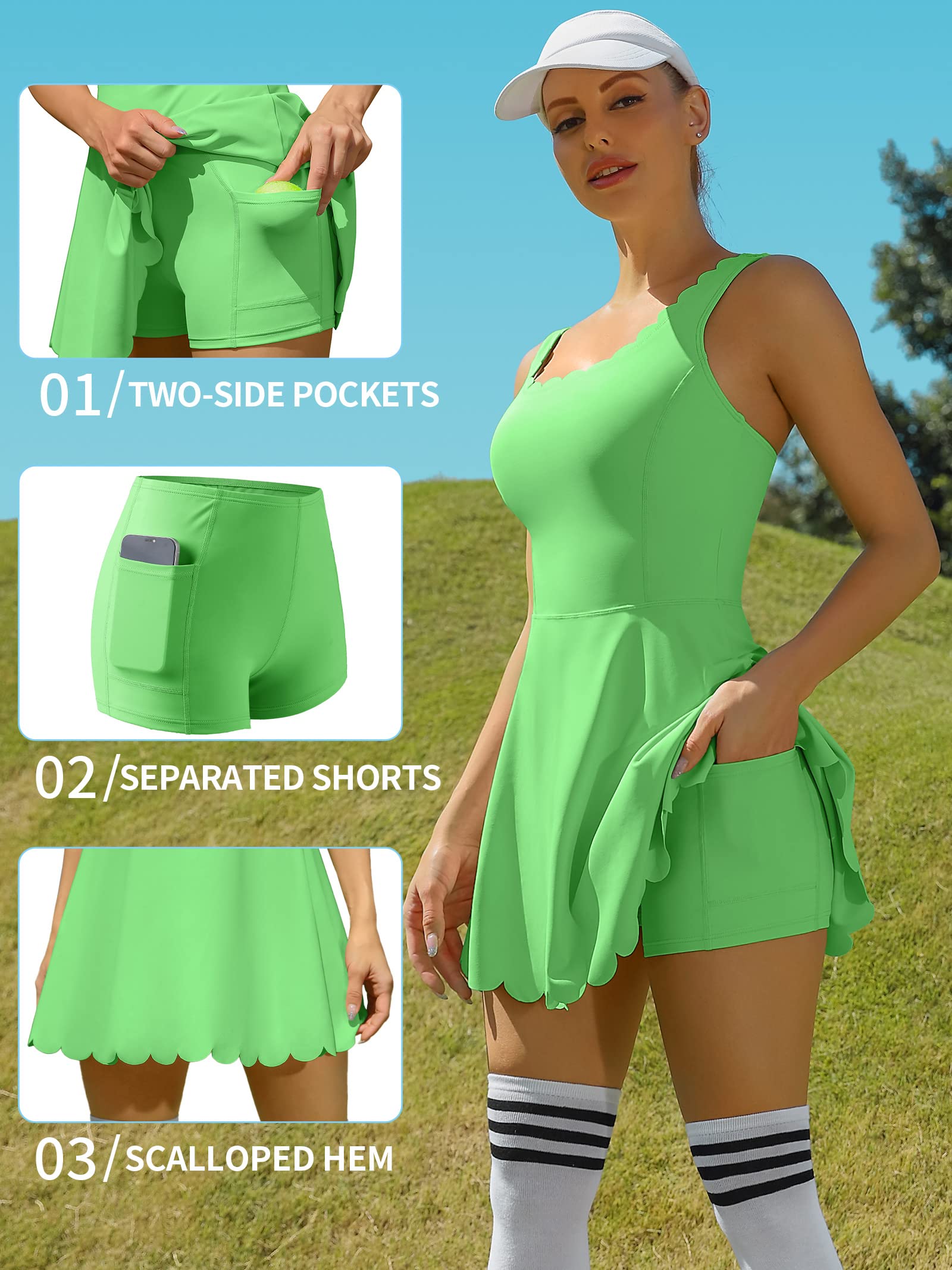 ATTRACO Women's Tennis Dress with Built-in Shorts - Workout Golf Skirt with Pockets - Breathable Athletic Dress for Tennis, Golf, Gym & Running