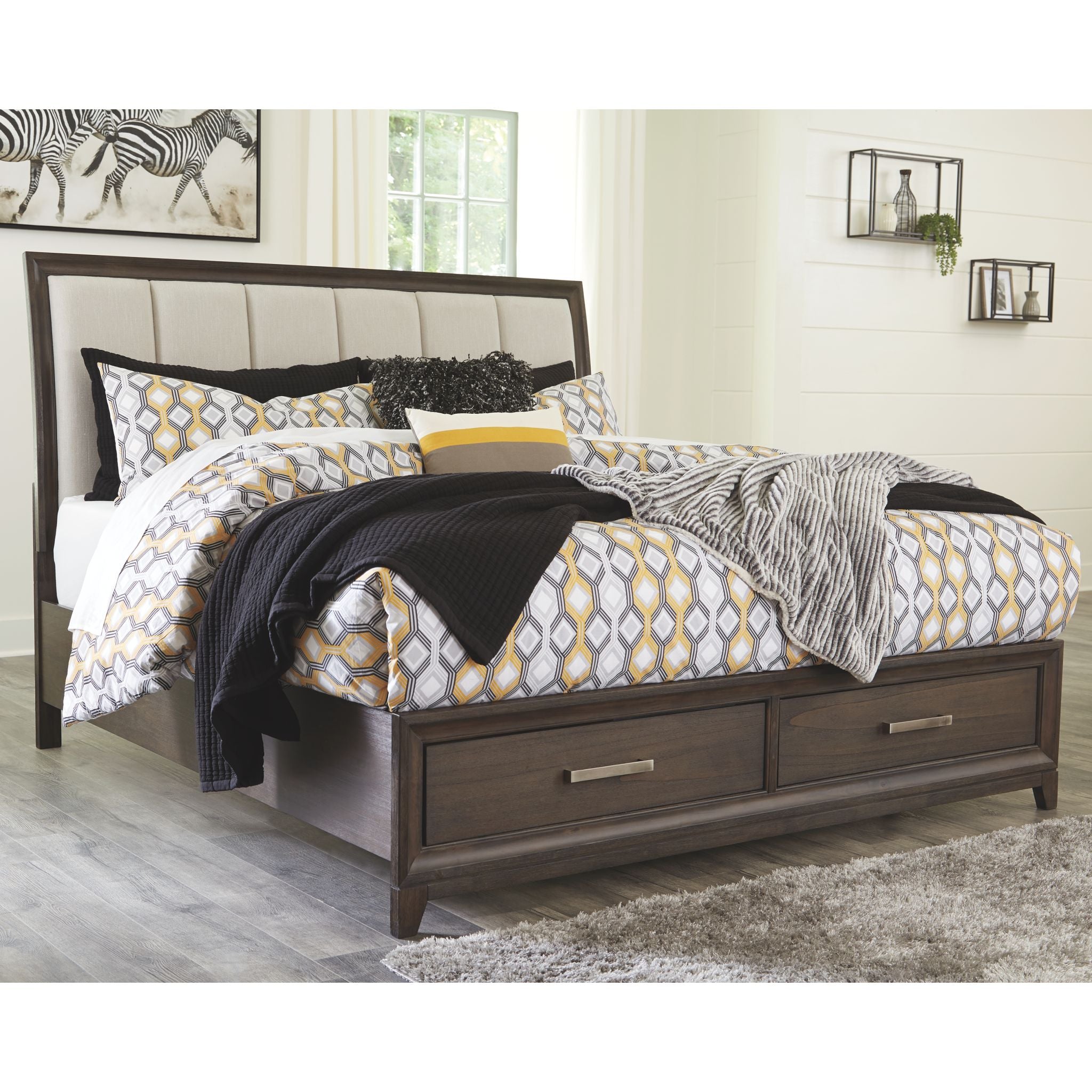 Brueban California King Size Storage Bed Frame with Headboard - Gray, Modern Platform Bed with Underbed Storage for Master Bedroom