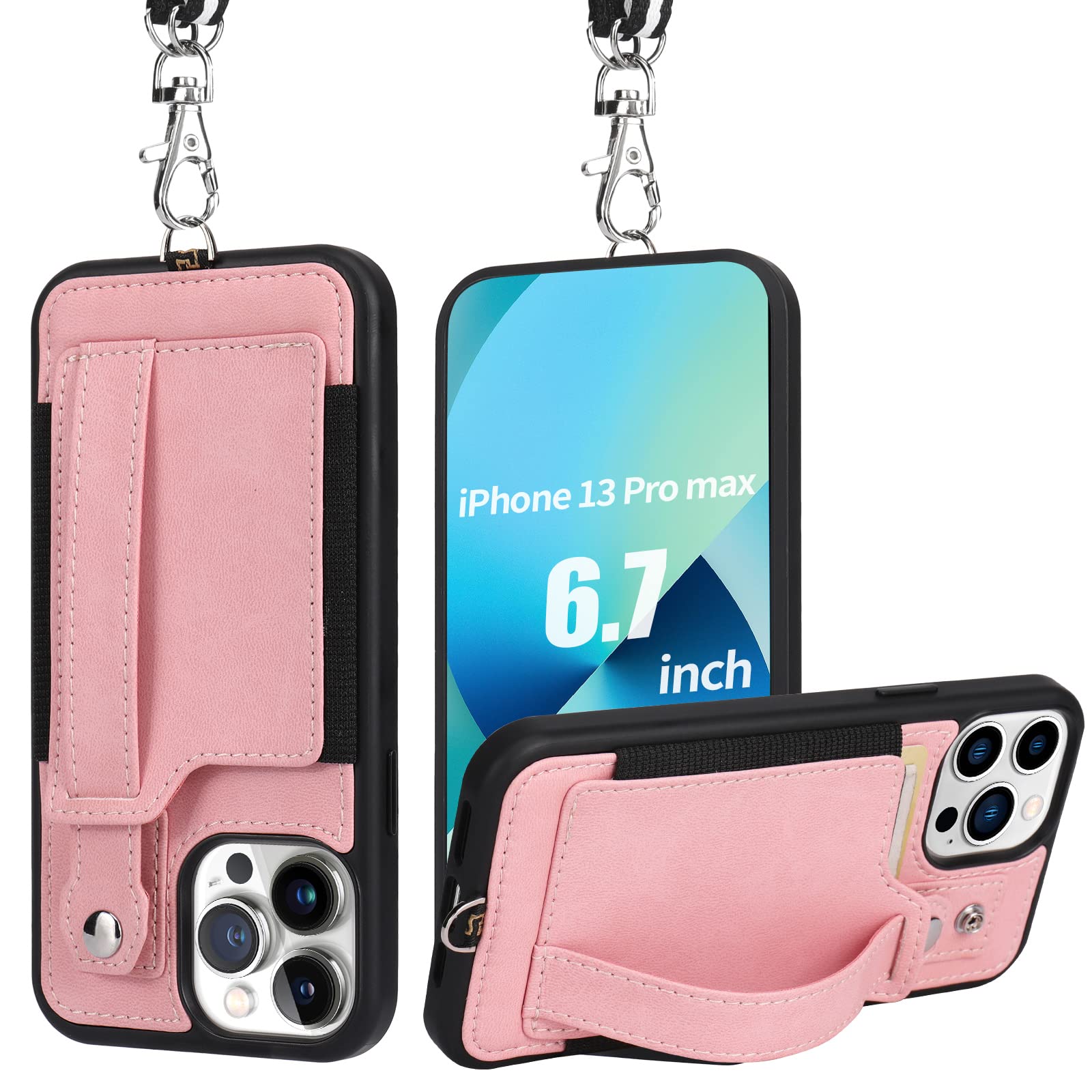 TOOVREN iPhone 13 Pro Max Case 6.7 Inch (2021) - Slim PU Leather Wallet Case with Card Holder & Kickstand | Compatible with iPhone 13 Pro Max | Perfect for Work, Travel and Everyday Use (Pink)