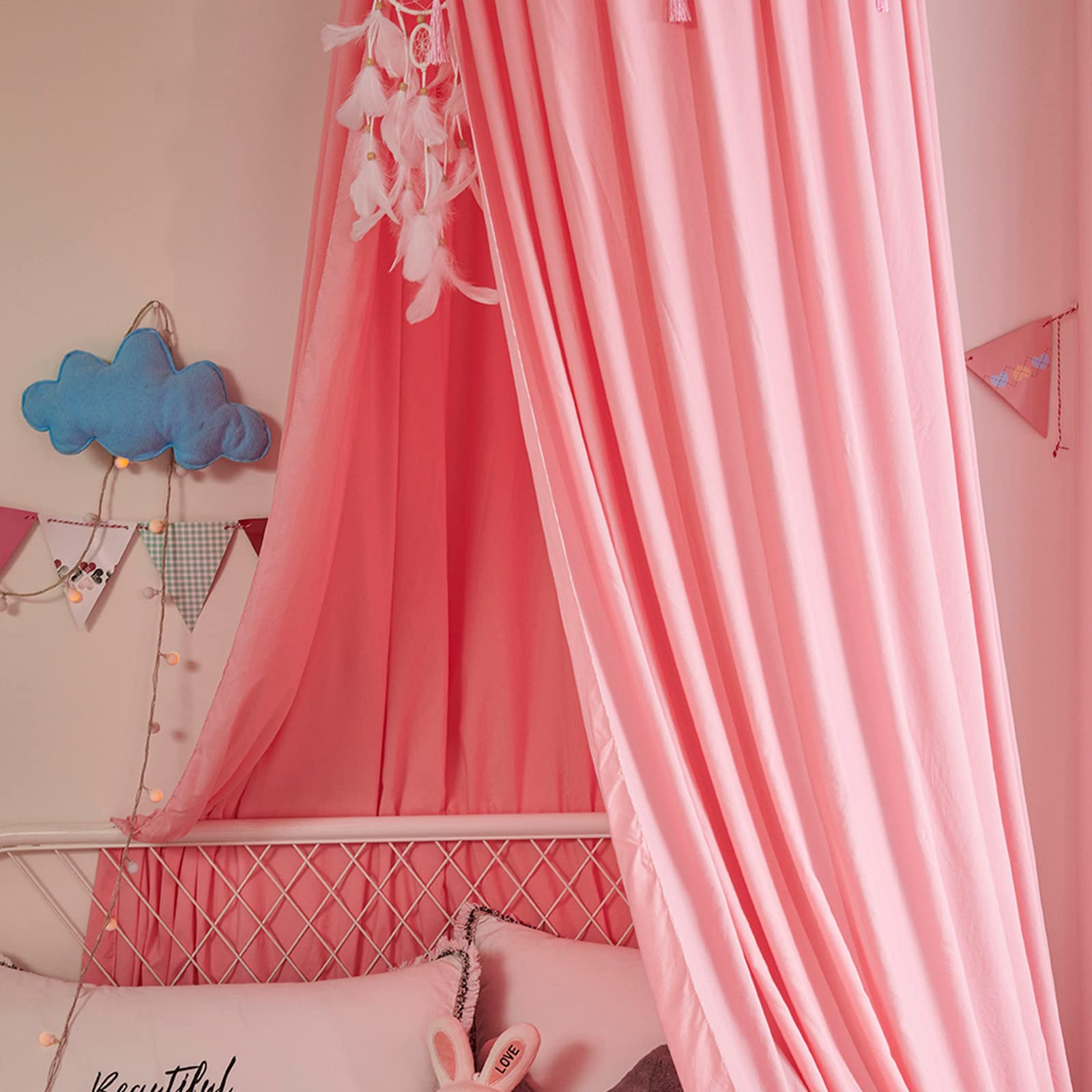 Girls Bed Canopy - Pink Castle Tent for Queen Size Bed, Reading Nook Decor