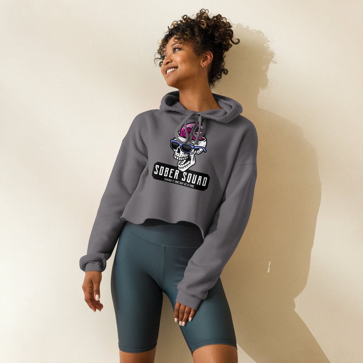 Sober Squad Crop Hoodie for Women - Trendy Oversized Pullover Sweatshirt for Casual Wear, Gym, and Street Style