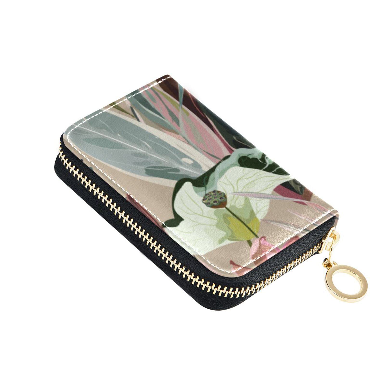 JUNZAN RFID Blocking Zipper Credit Card Holder - Beige Floral Design ID Wallet for Men & Women | Perfect for Travel, Work & Everyday Use