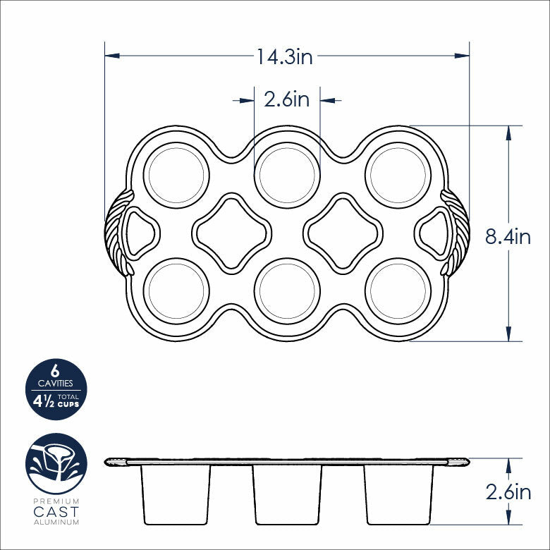 Nordic Ware 3/4 Cup Grand Popover Pan - Premium Nonstick Baking Pan for Perfect Popovers, Yorkshire Puddings & Muffins - Ideal for Home Baking, Brunch & Holiday Cooking