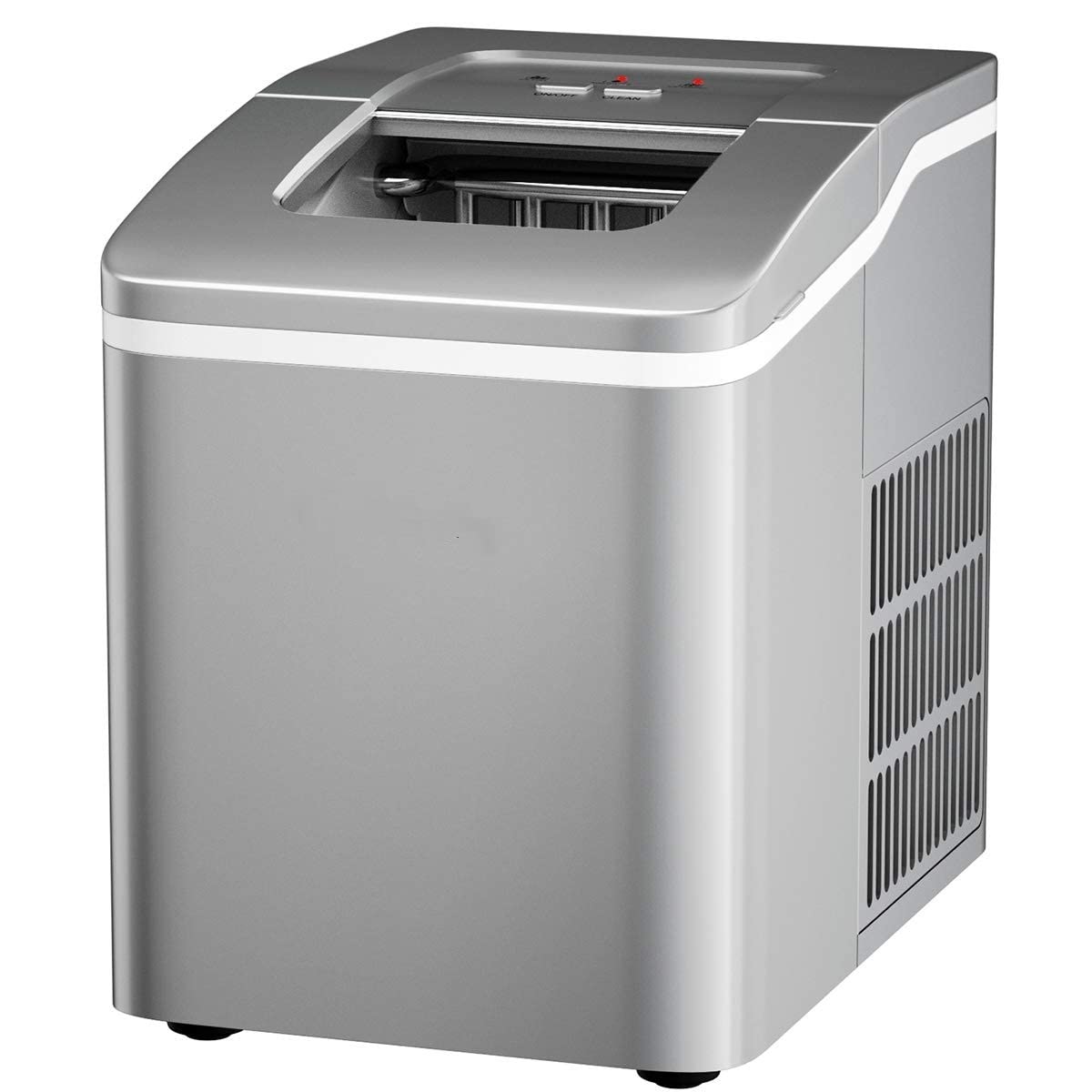 Posdutti Countertop Ice Maker Machine - 26Lbs/24H, 8-Minute Fast Ice Production, Bullet-Shaped Ice Cubes, Self-Cleaning, Includes Basket & Scoop - Perfect for Home, Office, Parties & Outdoor Activities (Silver)