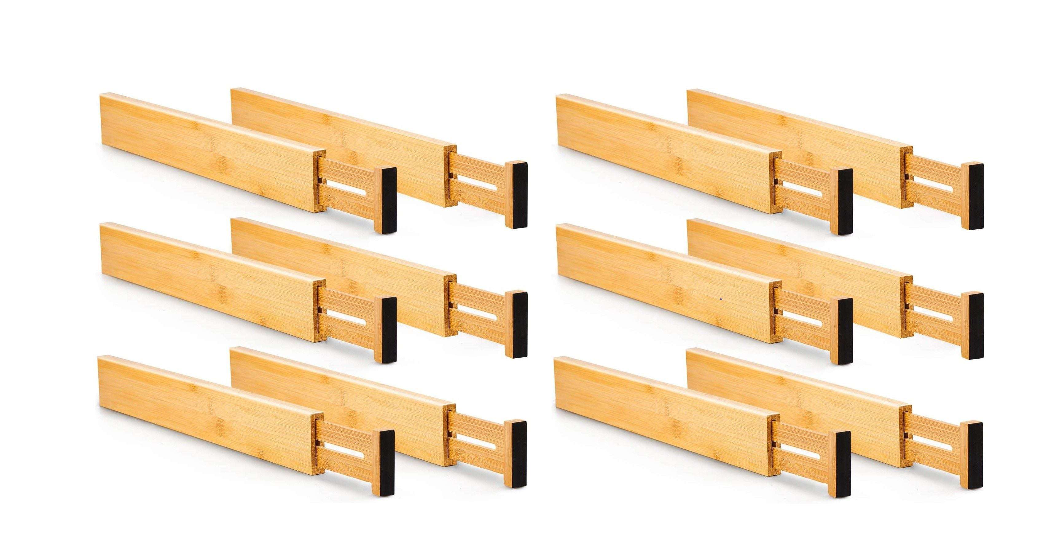 12 Pack Bamboo Adjustable Kitchen Drawer Organizers - Large Size (44-55cm) for Utensils, Spices & Cutlery - Perfect for Pantry, Office & Bathroom Storage