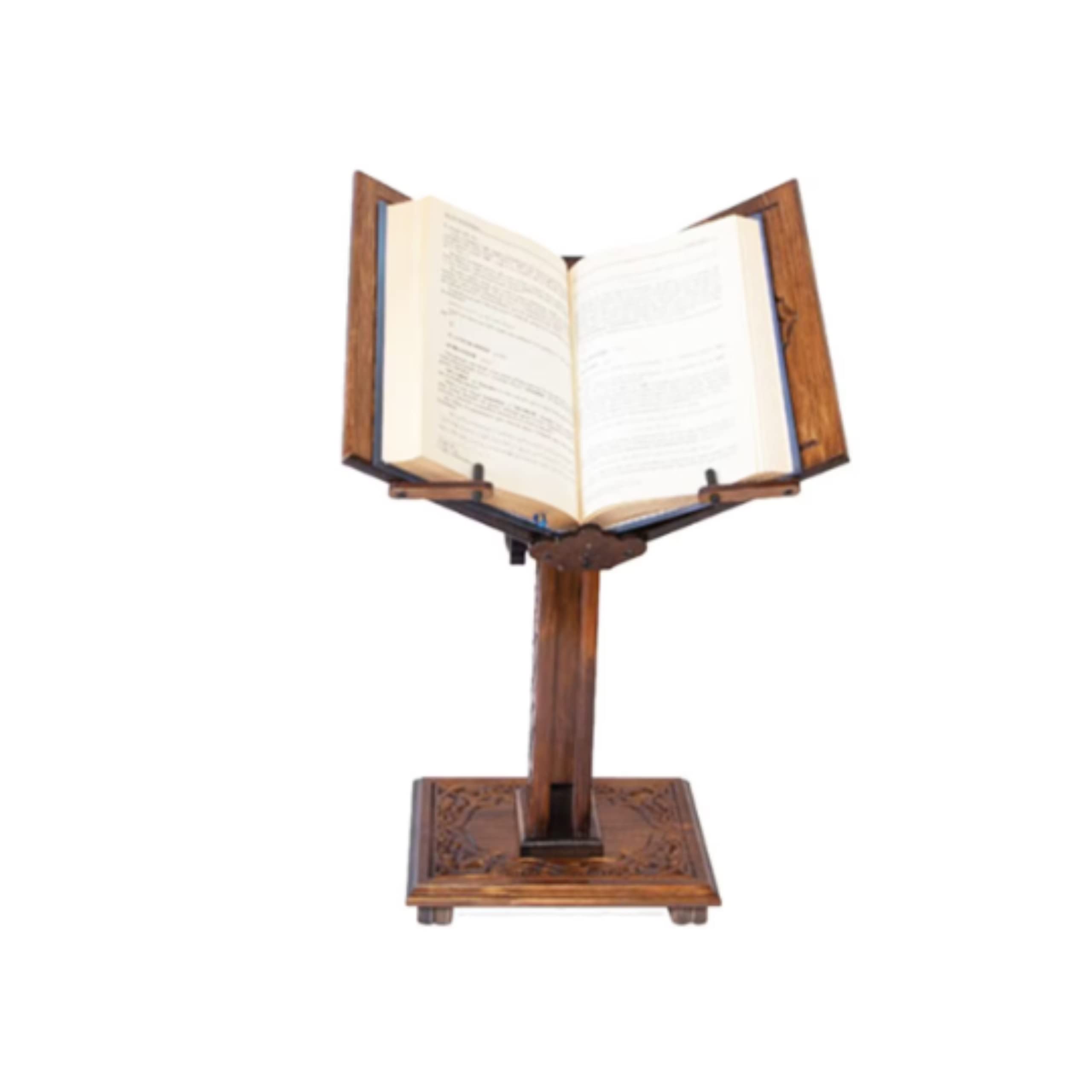 Adjustable Carved Wooden Book Stand Holder for Quran, Bible, Torah - Reading Desk Lectern for Dictionary, Cookbooks & Large Books - Perfect for Religious Study, Kitchen & Office Use