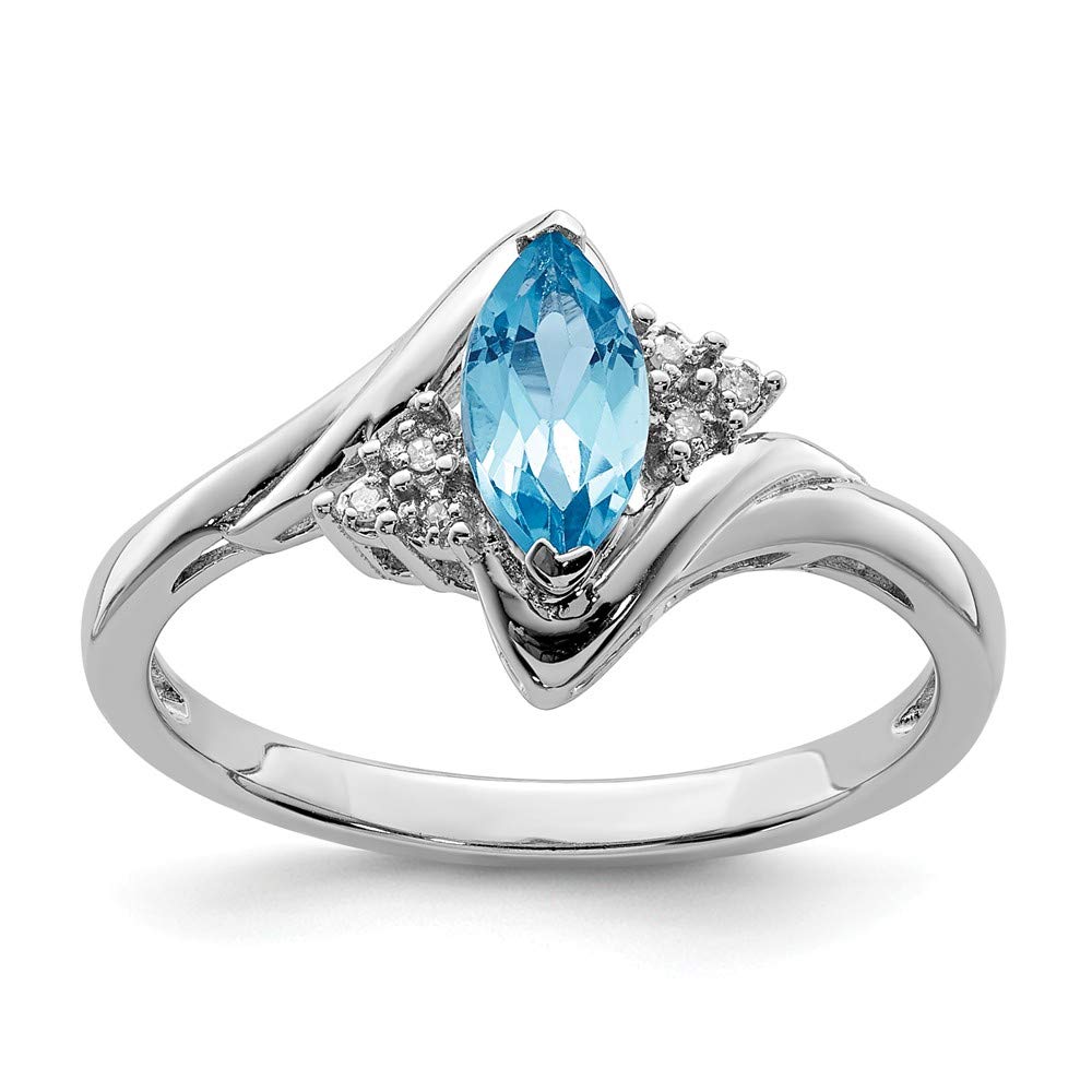 925 Sterling Silver Diamond & Blue Topaz Marquise Ring for Engagement