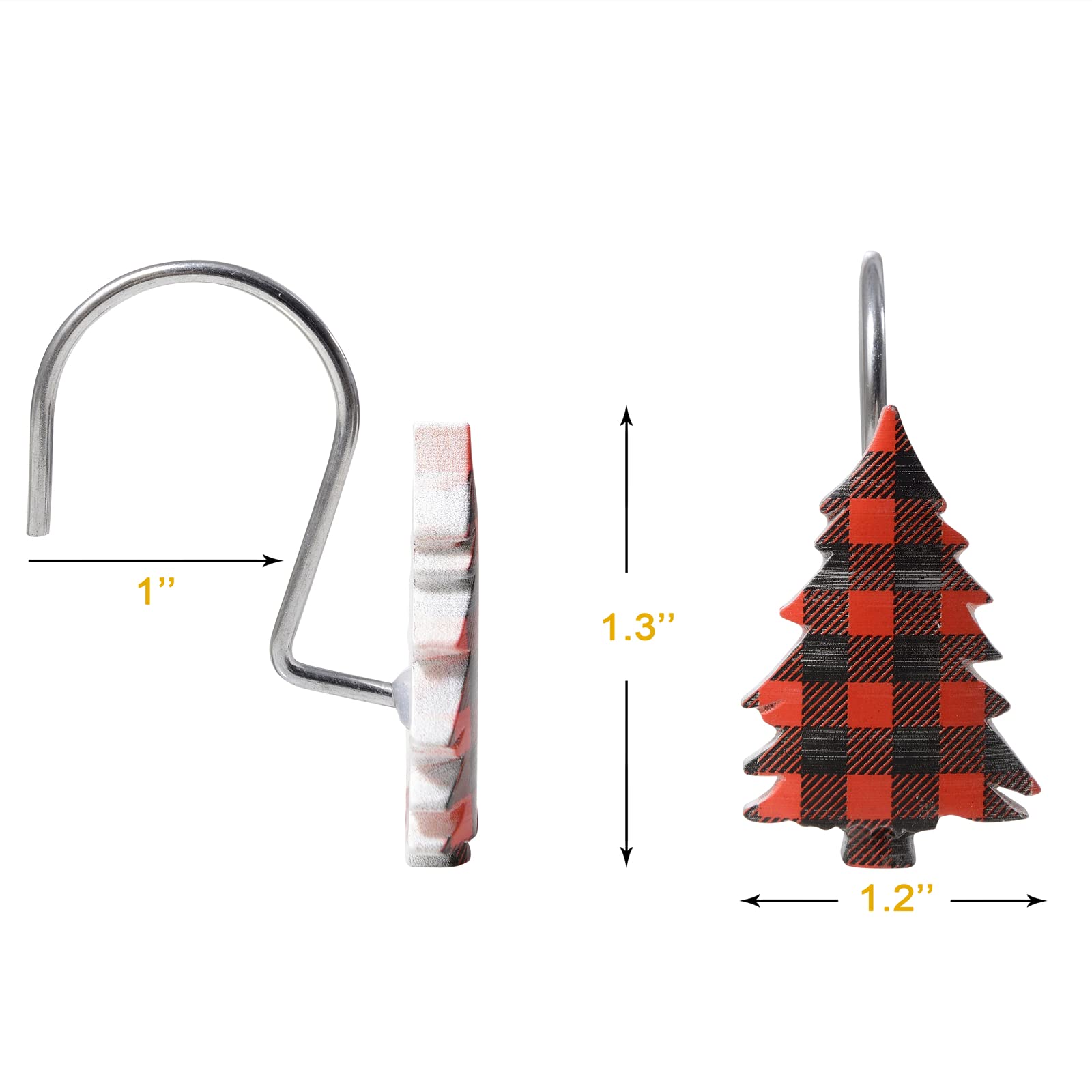Estmy Buffalo Plaid Christmas Tree Shower Curtain Hooks - Set of 12 Rustproof Resin Hooks for Farmhouse Bathroom Decor, Xmas Theme Holiday Home Accessories - Perfect for Christmas Bathroom, Kitchen, and Farmhouse Decorations