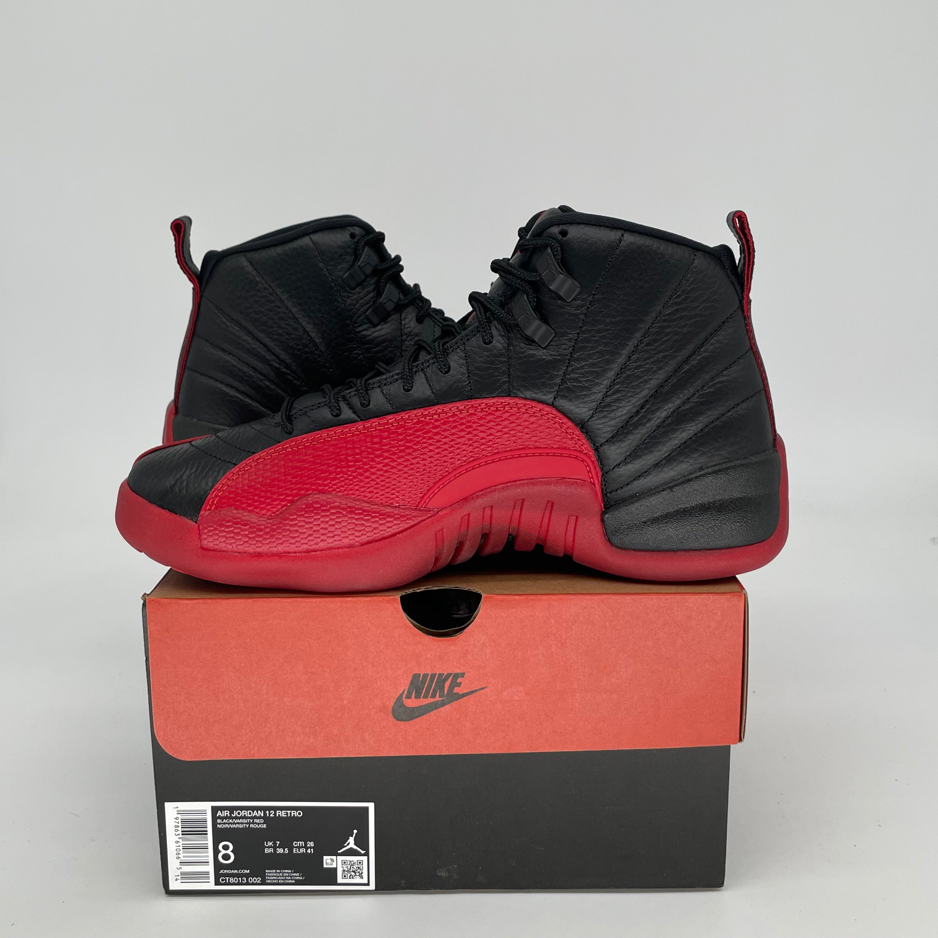 Original Air Jordan 12 Retro 'Flu Game' Basketball Shoes - Men's Size 8 / Women's Size 9.5W (Black/Varsity Red) CT8013-002 - Perfect for NBA Games, Streetwear & Sneaker Collection