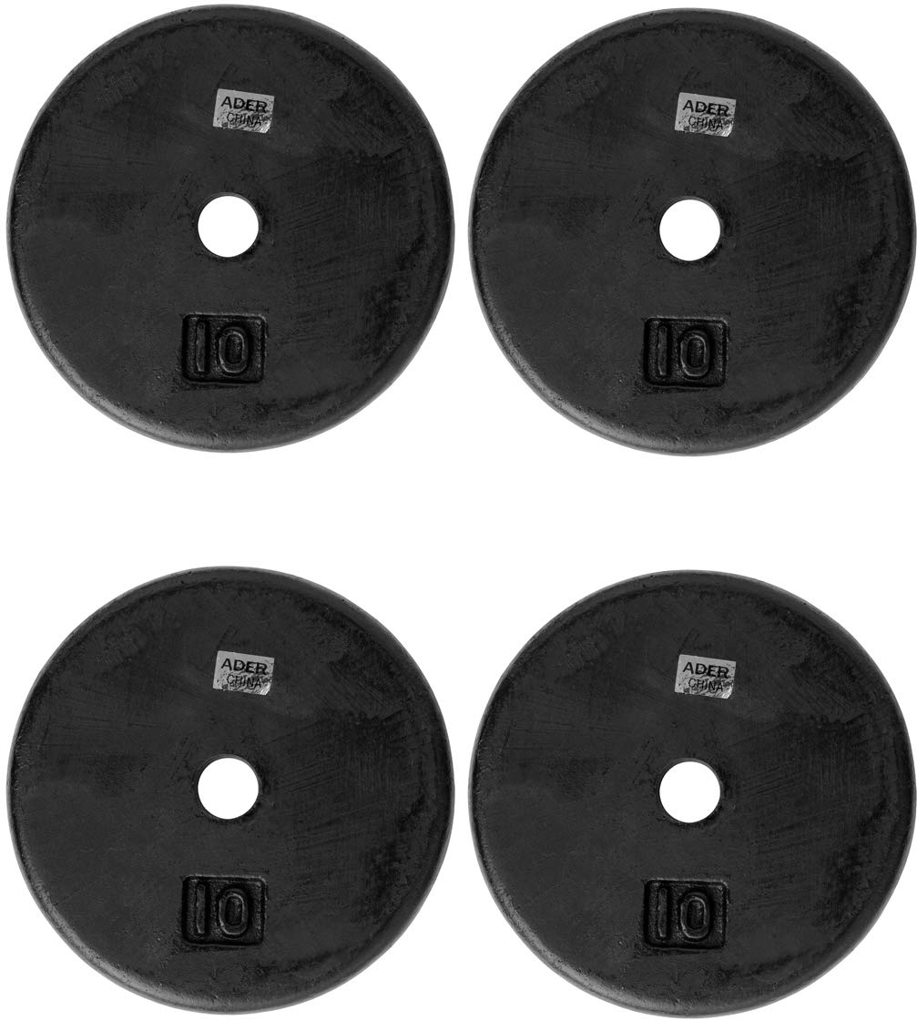 Ader Regular Black Weight Plates - Set of 4 (10lb Each) for Home Gym & Strength Training - Perfect for Dumbbell Workouts, CrossFit, and Powerlifting