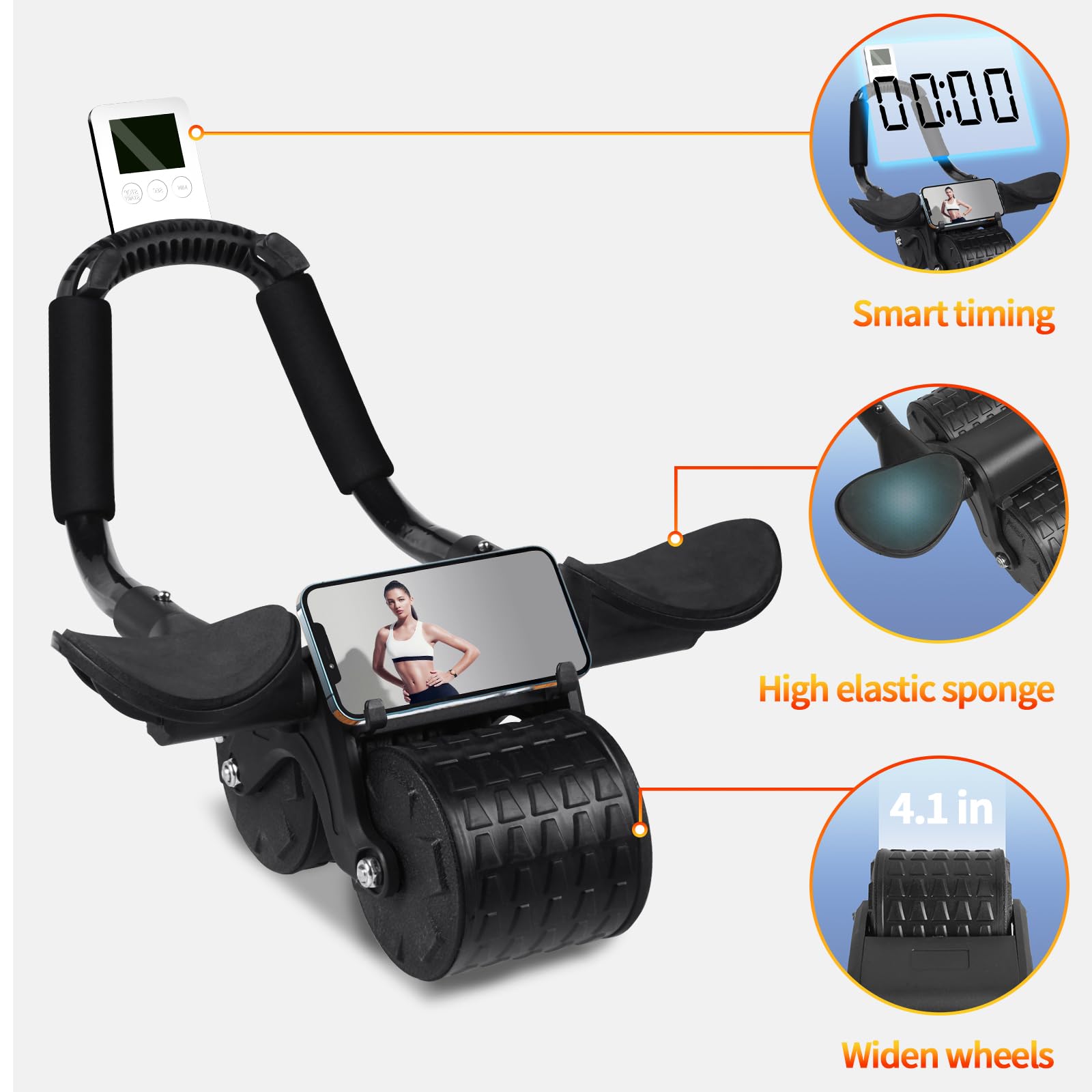 Ab Roller Wheel with Timer & Auto Rebound - Elbow Support Abdominal Exercise Equipment for Core Strength Training | Perfect for Home Gym & Fitness Enthusiasts