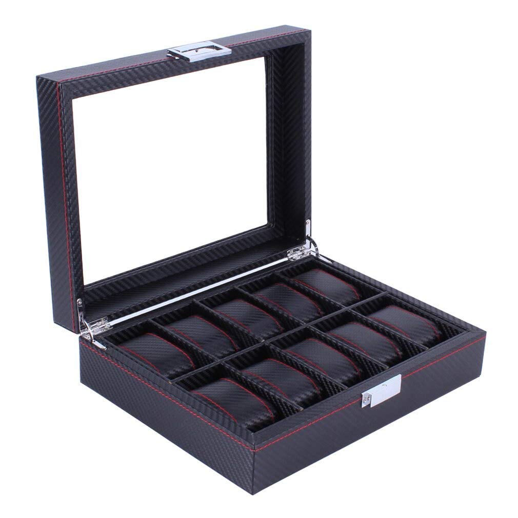 Luxury Watch Box Organizer - 2/6/10/12 Grid Leather & Carbon Fiber Jewelry Storage Case for Men | Display Holder for Watches, Rings & Bracelets (Color: ZS177900) - Perfect for Home, Office & Travel Accessory Organization
