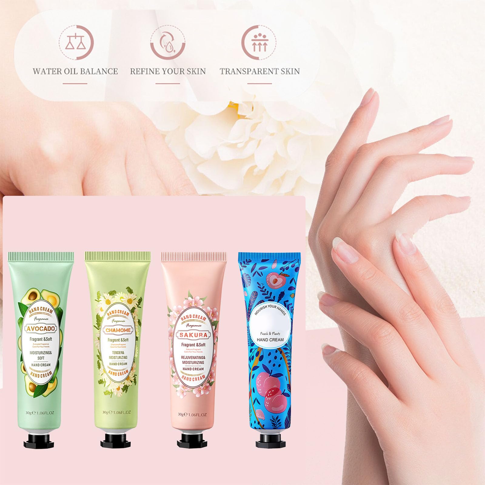 Mini Hand Cream Set - 4 Pack Moisturizing & Repairing Hand Creams for Dry Skin - Perfect for Travel, Office, and Home Use