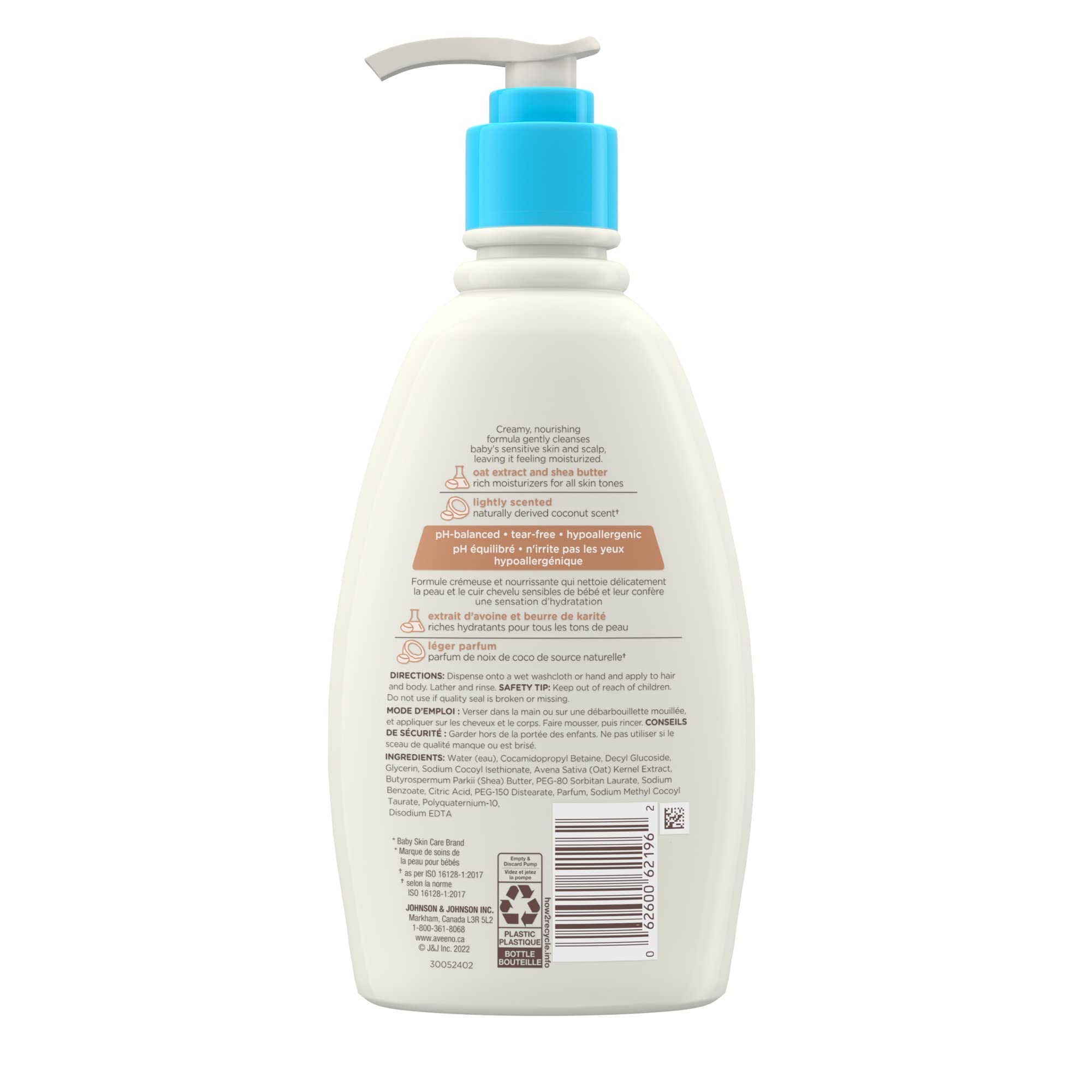 Aveeno Baby Daily Moisturizing Wash & Shampoo with Coconut Scent - 12 fl oz (354 mL) | Gentle Cleanser for Newborns & Infants | Tear-Free Bath Time & Hair Care Solution