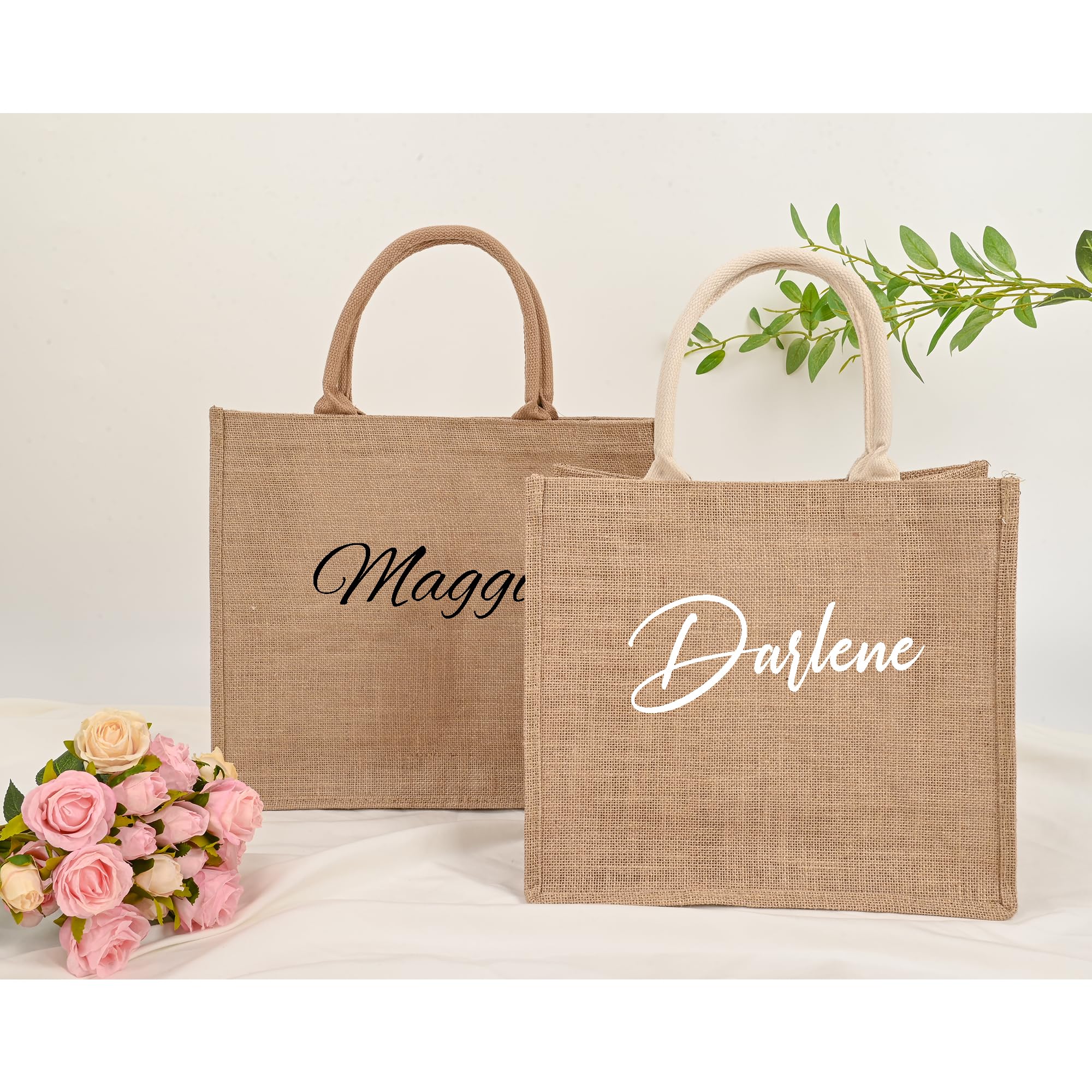 Custom Personalized Tote Bags for Women - Printed Name Linen Beach Bag | Perfect for Weddings, Birthdays, Vacations & Gifts for Bridesmaids, Moms, Teachers | Eco-Friendly Shopping & Travel Tote