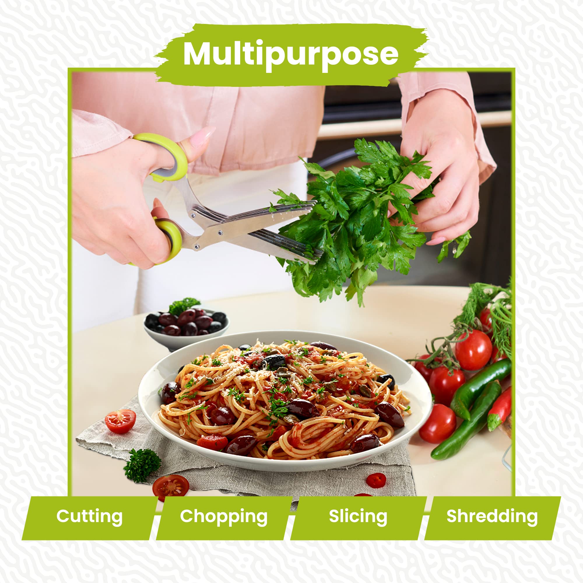 5-Blade Stainless Steel Herb Scissors - Sharp Kitchen Shears for Cutting Fresh Herbs, Parsley, Basil & More - Perfect for Cooking, Garnishing & Meal Prep