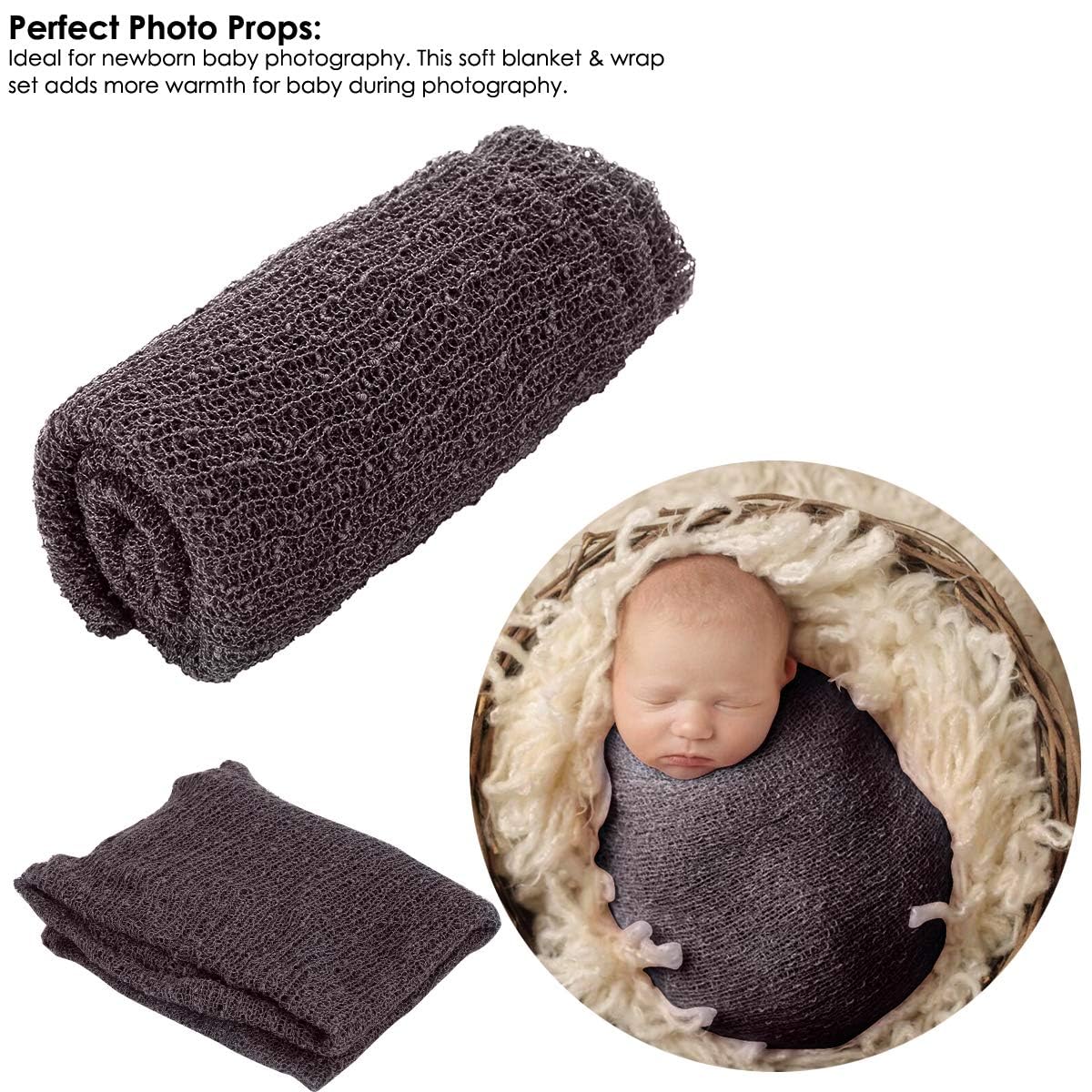 2PCS Newborn Baby Photo Props Fluffy Blanket + Ripple Wrap Set - Soft Photography Wraps for Newborn Boys & Girls - Perfect for Baby Shower, Birthday & Professional Photo Shoots