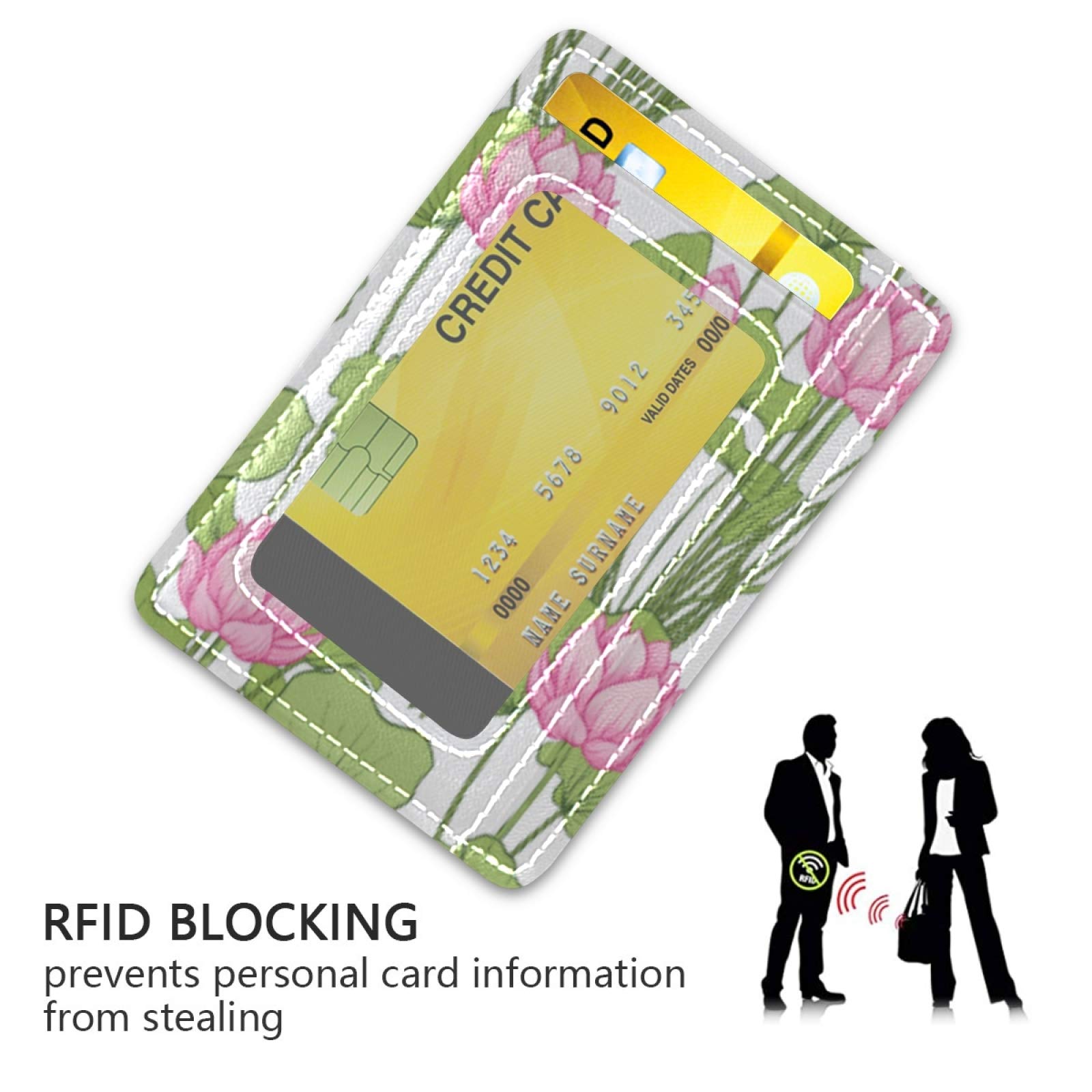Lotus Flower Slim Minimalist RFID Blocking Card Wallet - PU Leather Front Pocket Wallet for Men & Women | Perfect for Travel, Everyday Use & Contactless Payments