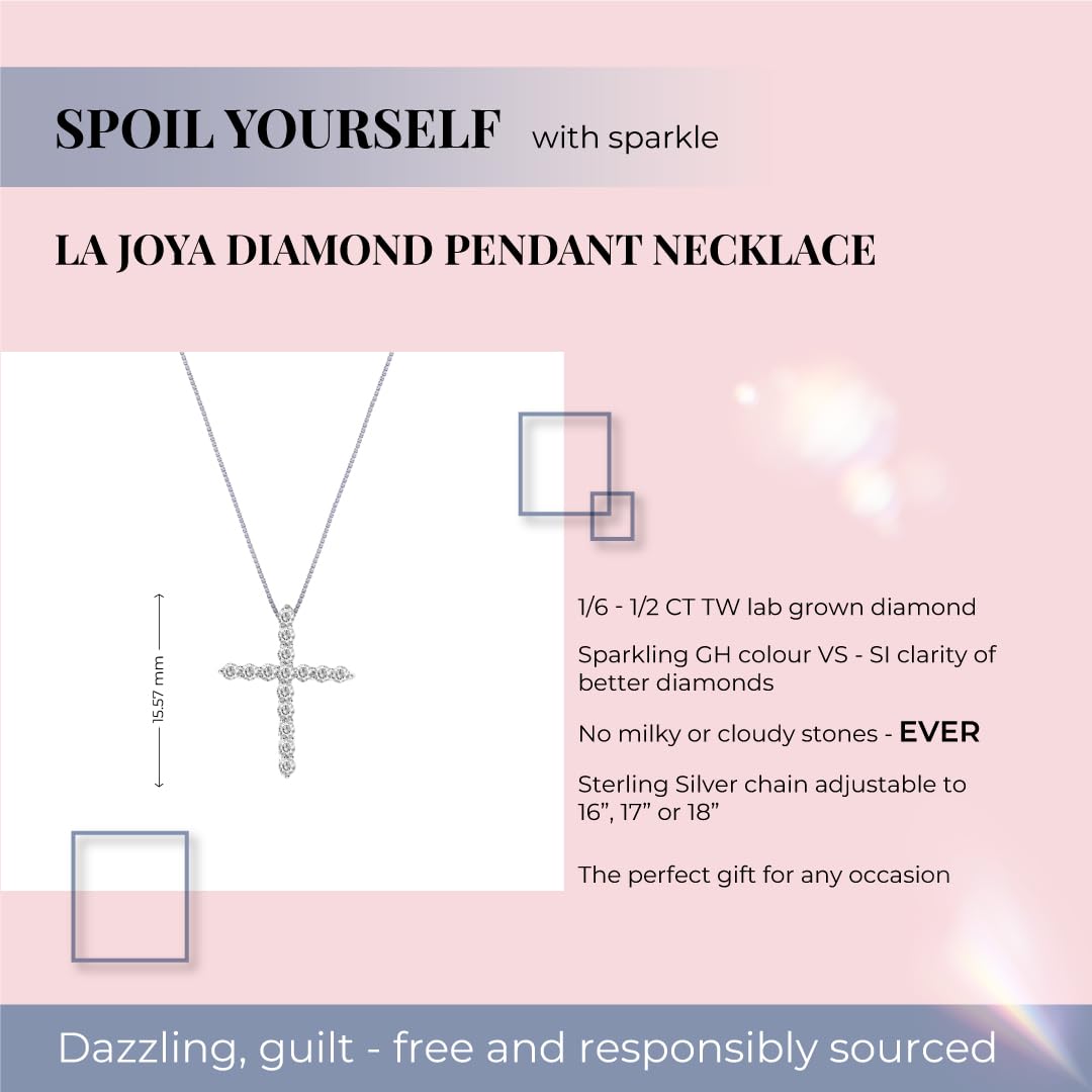 Lab Grown Diamond Cross Pendant Necklace for Women | 925 Sterling Silver VS/SI Clarity 1/6-1/2 CTW | Elegant Religious Jewelry Gift for Christmas, Baptism & Everyday Wear