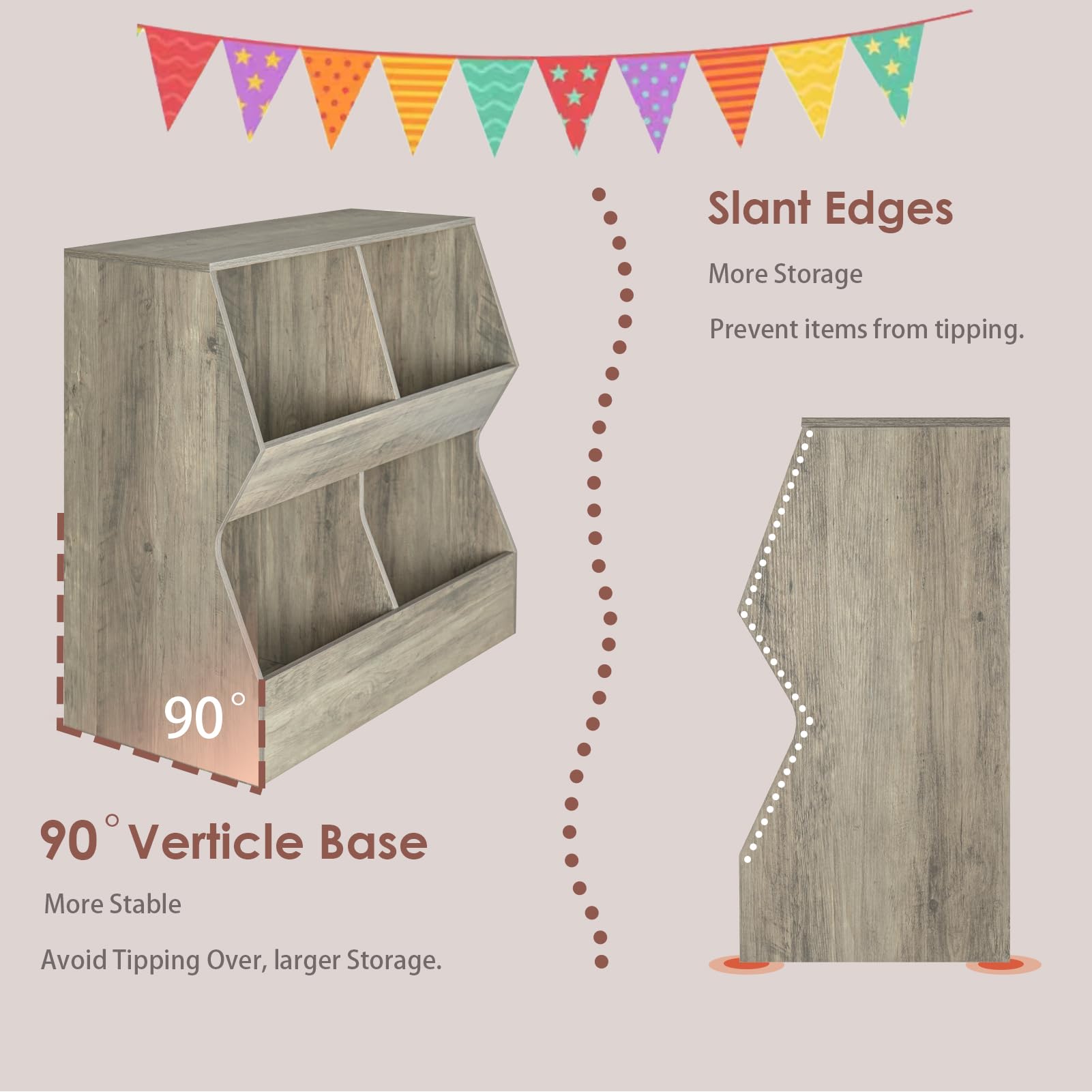 DINZI LVJ Kids Bookshelf & Toy Storage Organizer - 4-Cubby Wooden Bookcase for Children's Bedroom, Nursery, School | 31.5