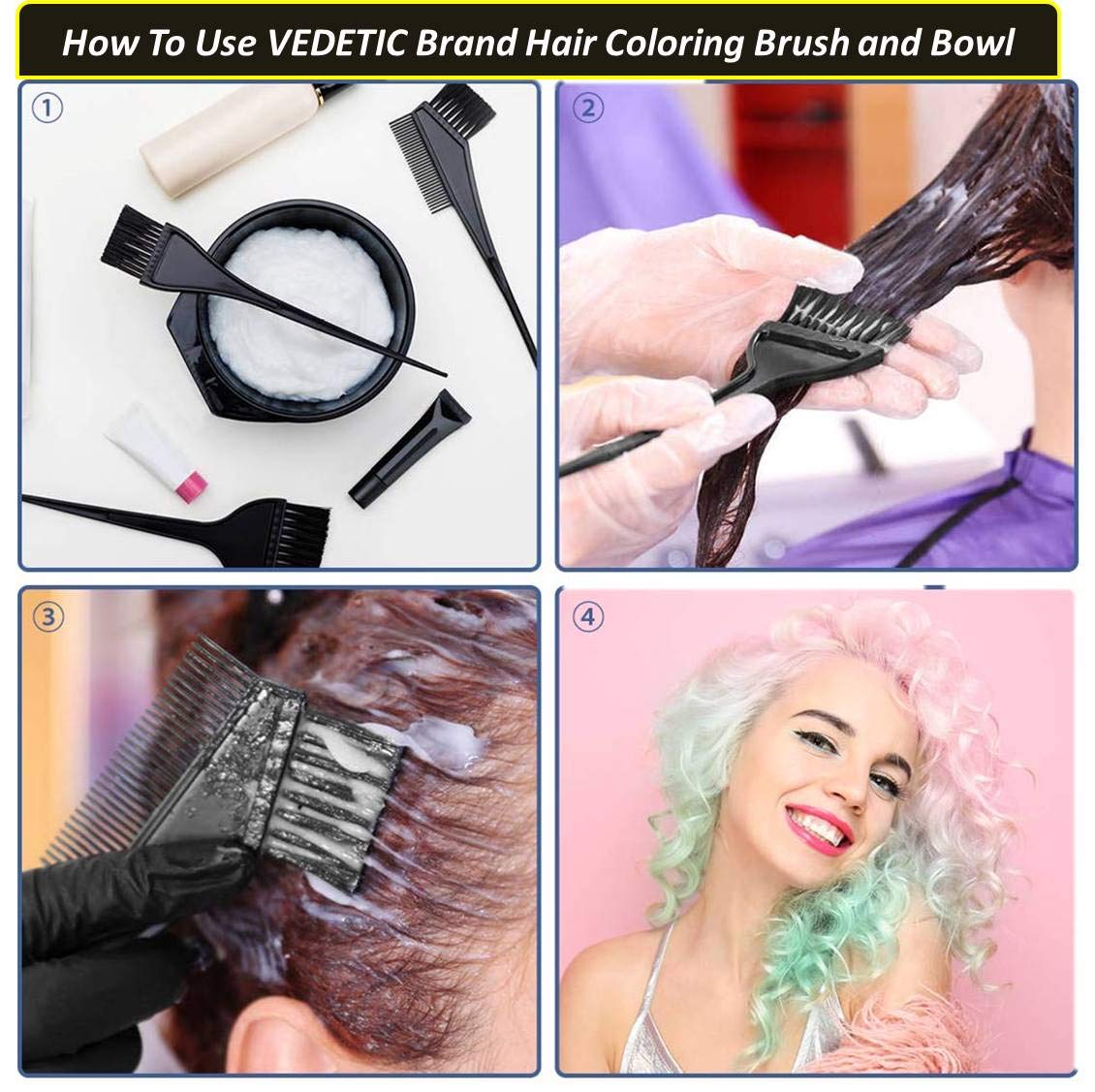 VEDETIC® Professional Hair Dye Kit with Mixing Bowl & 3 Brushes - 200ml Plastic Hair Coloring Set for Salon & Home Use - Perfect for DIY Hair Coloring, Highlights, and Root Touch-Ups