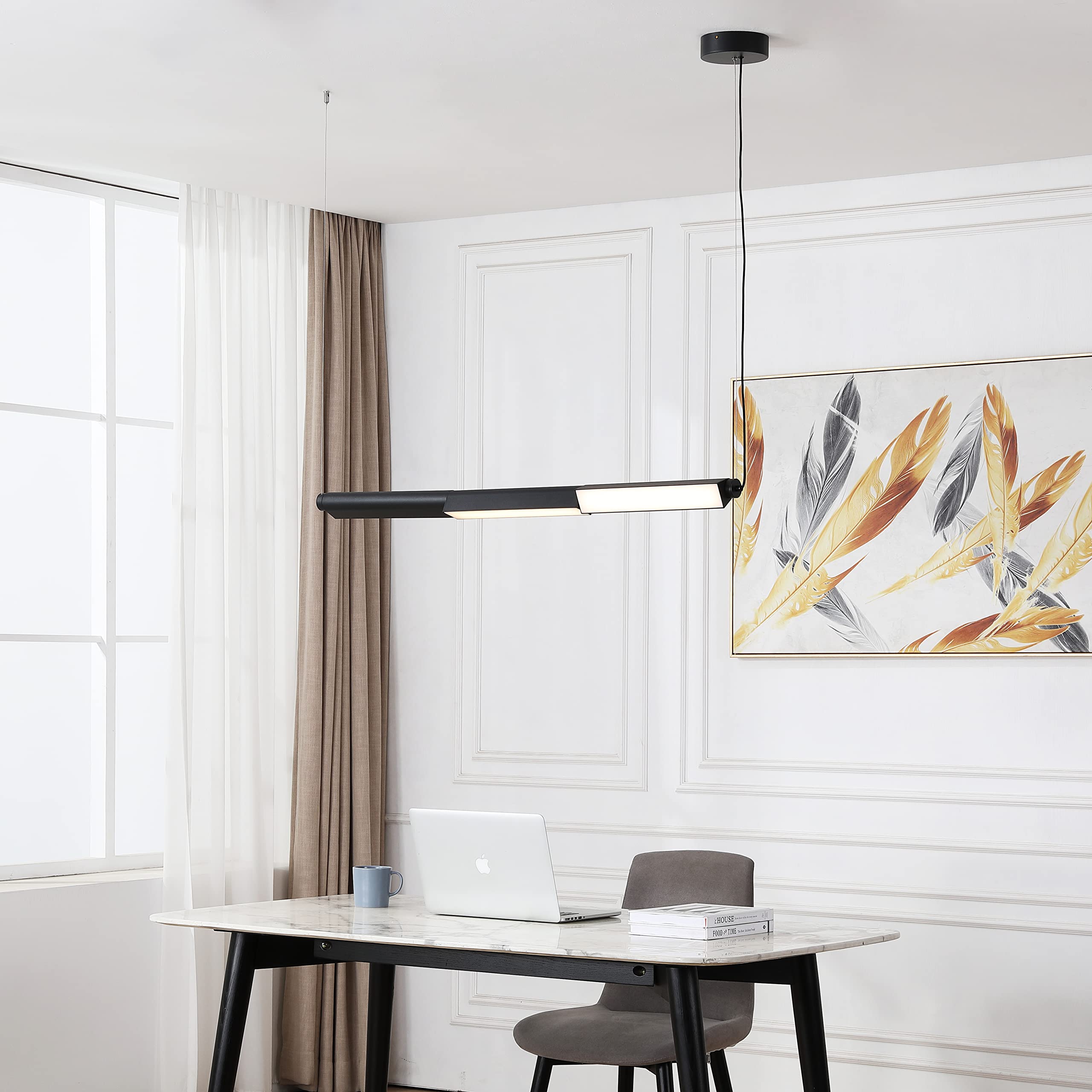 Modern LED Linear Hanging Pendant Ceiling Light - 3000K Warm White, 1578 Lumens, Black Finish - Perfect for Kitchen Island, Dining Room, and Office Lighting