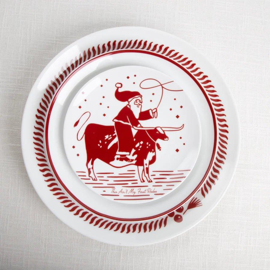 Santa's Longhorn Sleigh Plate Set - 4-Piece Christmas Dinnerware for Holiday Entertaining | Rustic Western Style Ceramic Plates for Christmas Parties, Family Gatherings & Festive Decor