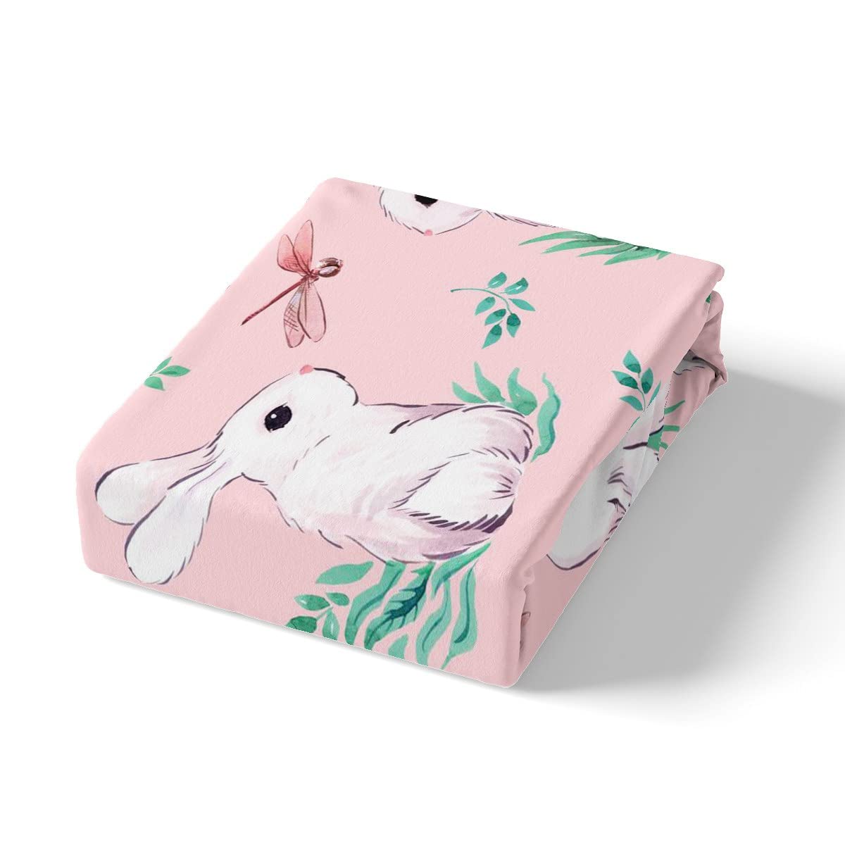 Cute Rabbit Comforter Cover Set - Cartoon Bunny & Dragonfly Duvet Cover for Kids, Boys & Girls - Pink Branches Rabbit Decor Bedding Set - Twin Size 2Pcs - Perfect for Nursery, Kids Room & Gift Giving